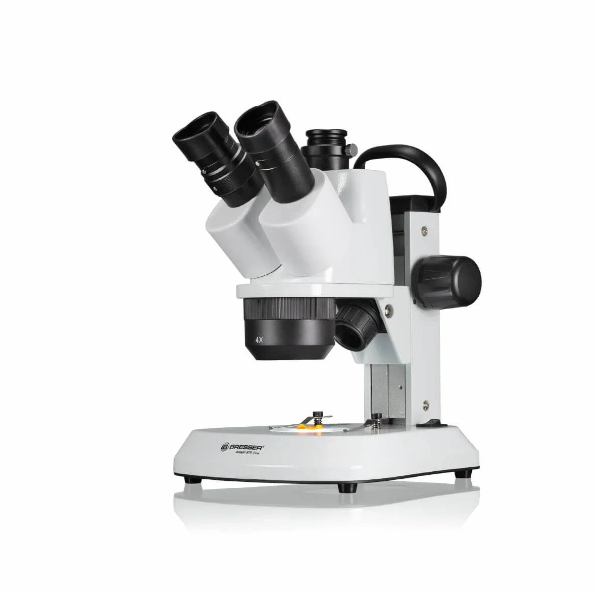 Bresser Trójokularowy stereomikroskop Analyth STR Trino 10 x – 40 x z osobno ściemnianym światłem LED w górę i w górę i z uchwytem do przenoszenia