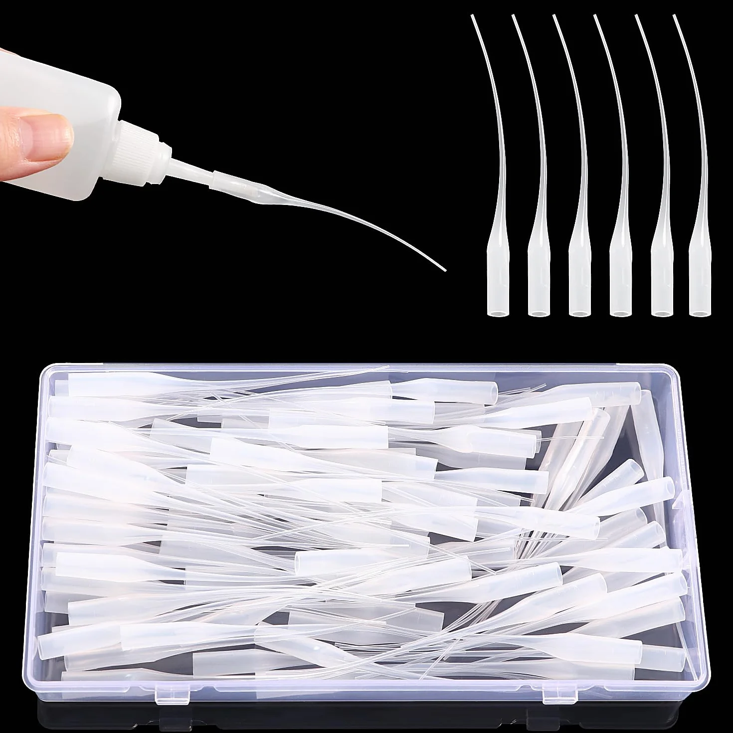 VooGenzek 100 Sztuk 0.3mm Mikrokońcówek Kleju, Precyzyjny Aplikator Przedłużający Klej, Precyzyjny Aplikator Przedłużacza Kleju, do Dozowania Kleju w Laboratorium Rzemiosła