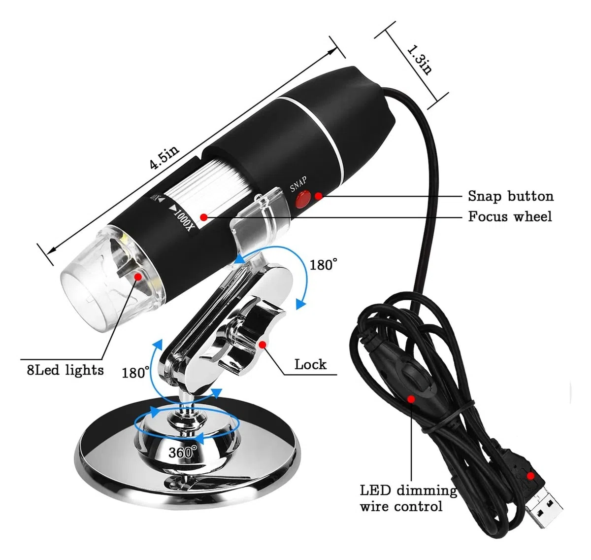 Mikroskop, 40-160. 0x USB. Mikroskop cyfrowy mikroskop mikroskopowy Mikroskop Mikroskopowy Przenośny mikroskop ręczny z 8 DOPROWADZIŁO Na PC.(1600X)