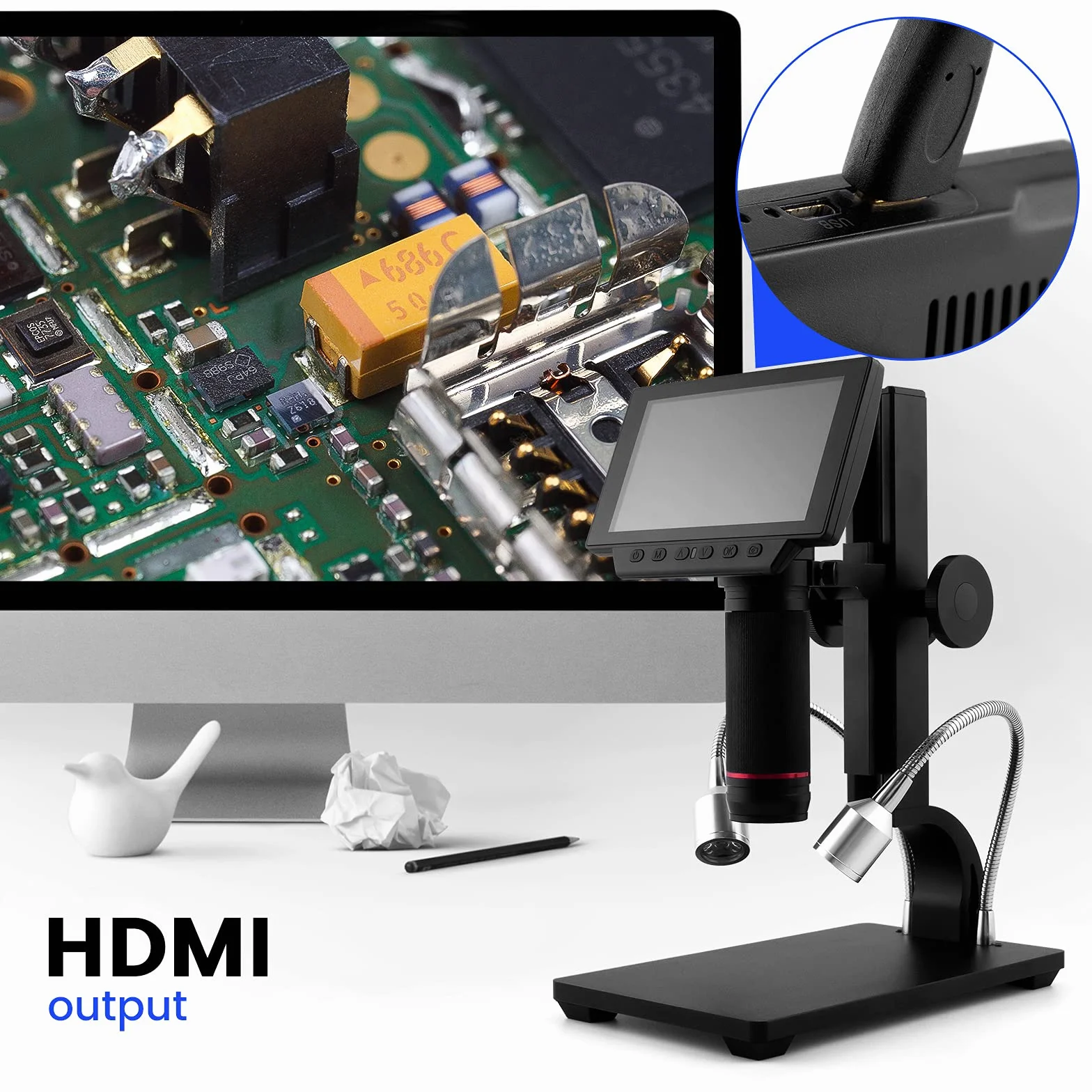 Andonstar - Cyfrowy mikroskop z 5-calowym wyświetlaczem 1080P i mikrofonem HDMI do narzędzia do naprawy płytek drukowanych ADSM302