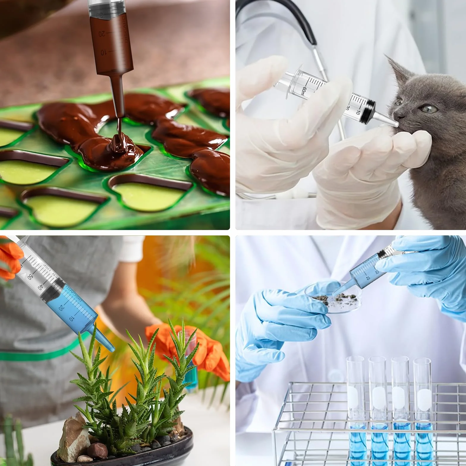 GOTRUST 4szt. Duże strzykawki 100ml + 60ml z plastiku z wężykiem, wielokrotnego użytku, plastikowa strzykawka, duża plastikowa strzykawka do oleju silnikowego, laboratorium, karmienie zwierząt, ogród