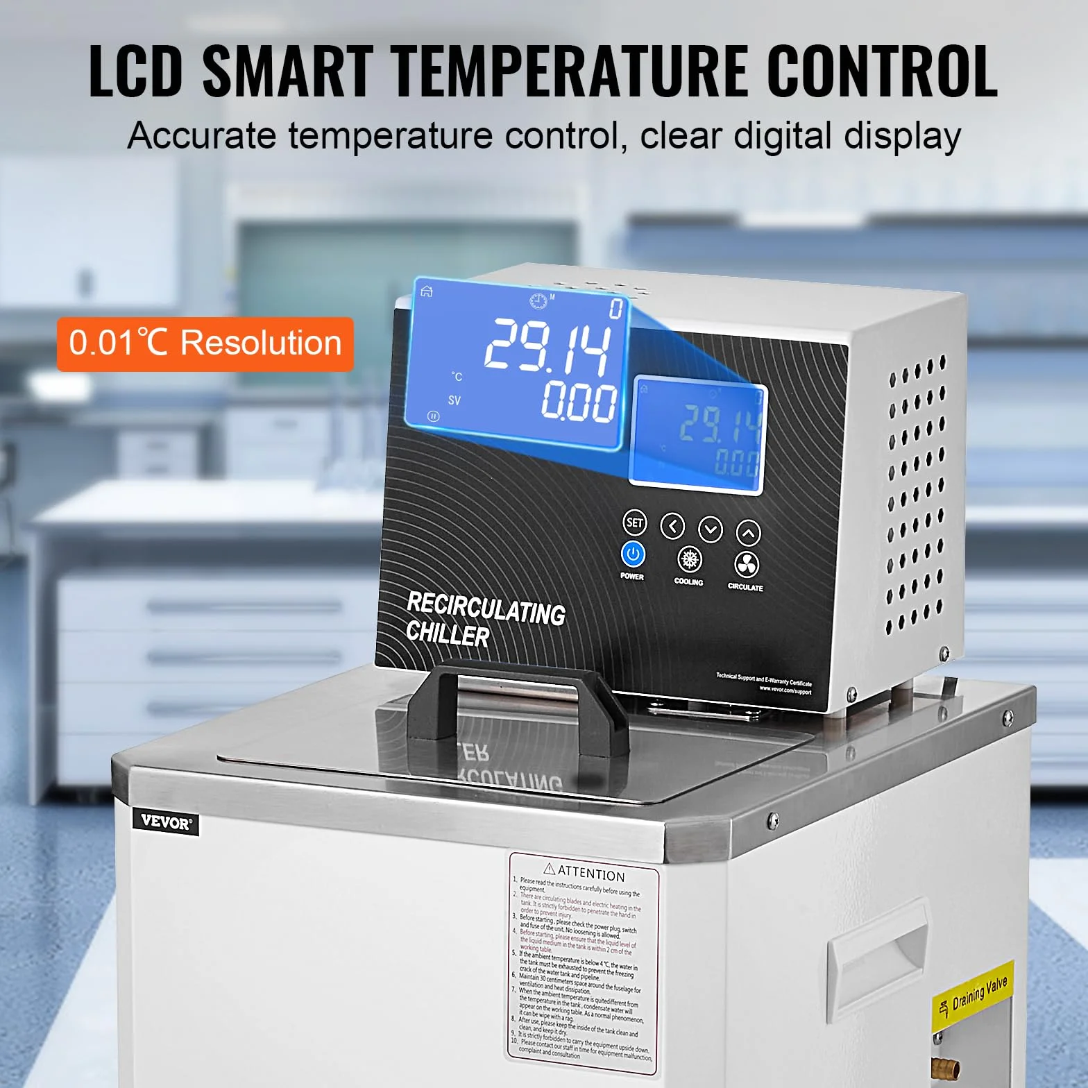 VEVOR Chłodnica laboratoryjna 6L ze stali nierdzewnej laboratoryjna pompa cyrkulacyjna -20~100 ° C chłodzony wodą cyrkulacyjny wyświetlacz LCD do biotechnologii, analizy chemiczne