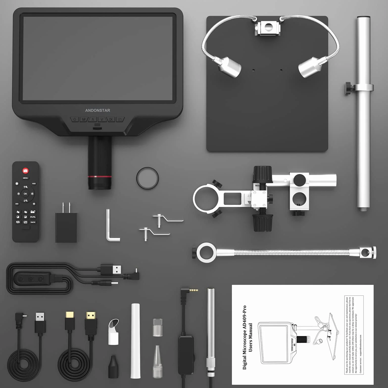 Andonstar AD409 Pro HDMI Cyfrowy Mikroskop z Endoskopem, 10.1 Calowy Ekran LCD, 300X USB Elektroniczny do Lutowania PCB, Obsługuje PC z Systemem Windows