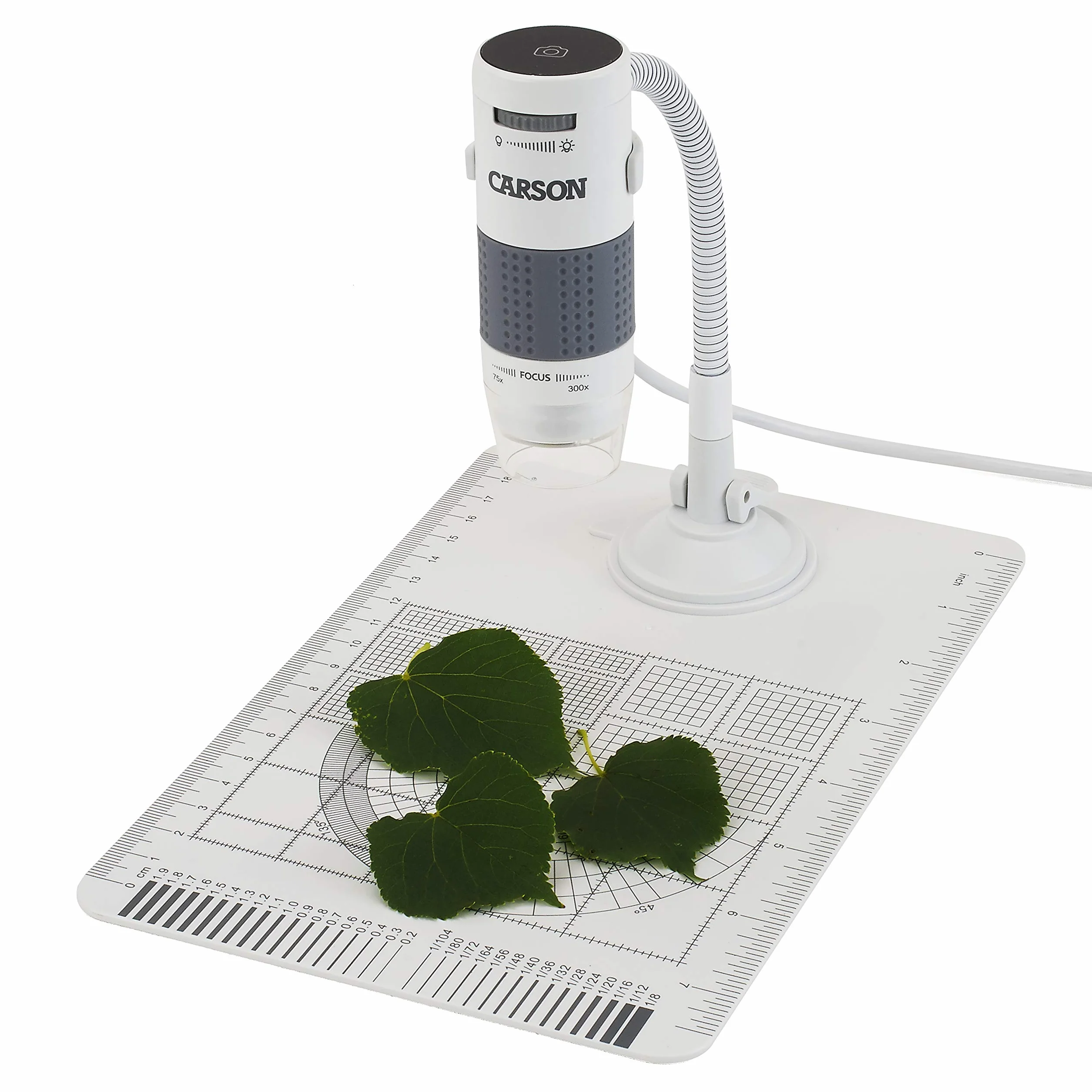 Carson MM-840 eFlex LED cyfrowy mikroskop USB z elastyczną podstawką i podstawą 75x/300x (oparty na monitorze 21″)