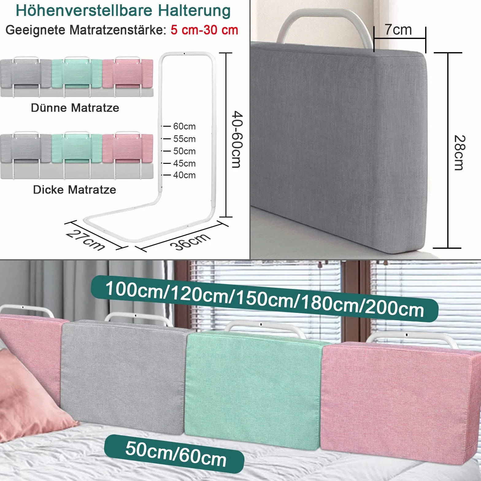 Froadp 60cm Miękki Lniany Poręcz Łóżka Dziecięcego Barierka do Łóżeczka Zabezpieczenie Przed Wypadnięciem Boczne Łóżko Dziecięce Barierka Przenośna Osłona Łóżka dla Maluchów Lub Seniorów (Wiśniowy Róż)