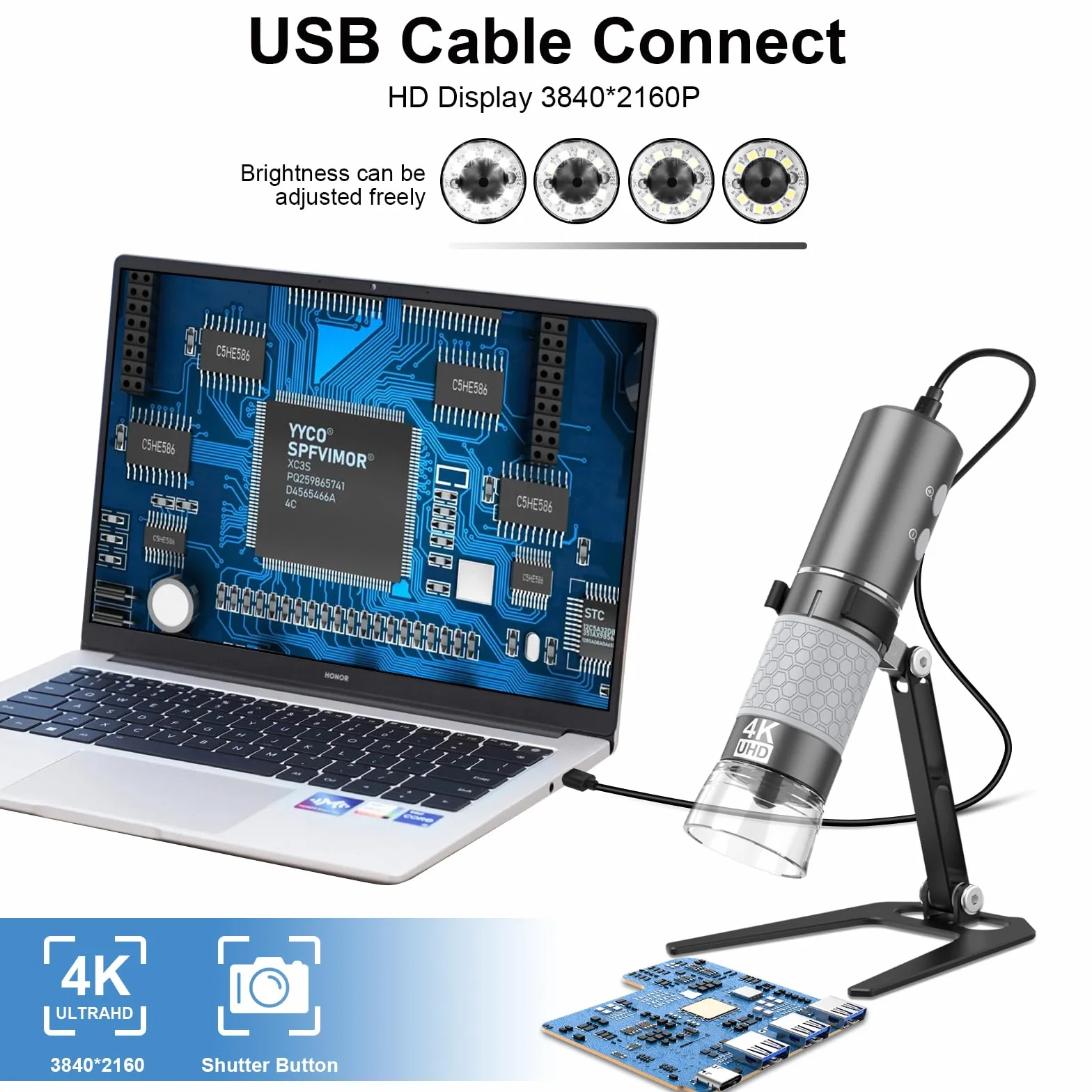 Mikroskop cyfrowy 4K 3840 x 2160p WiFi do telefonów iPhone z systemem Android i Windows, Mac, PC, przenośny mikroskop ręczny z metalowym stojakiem