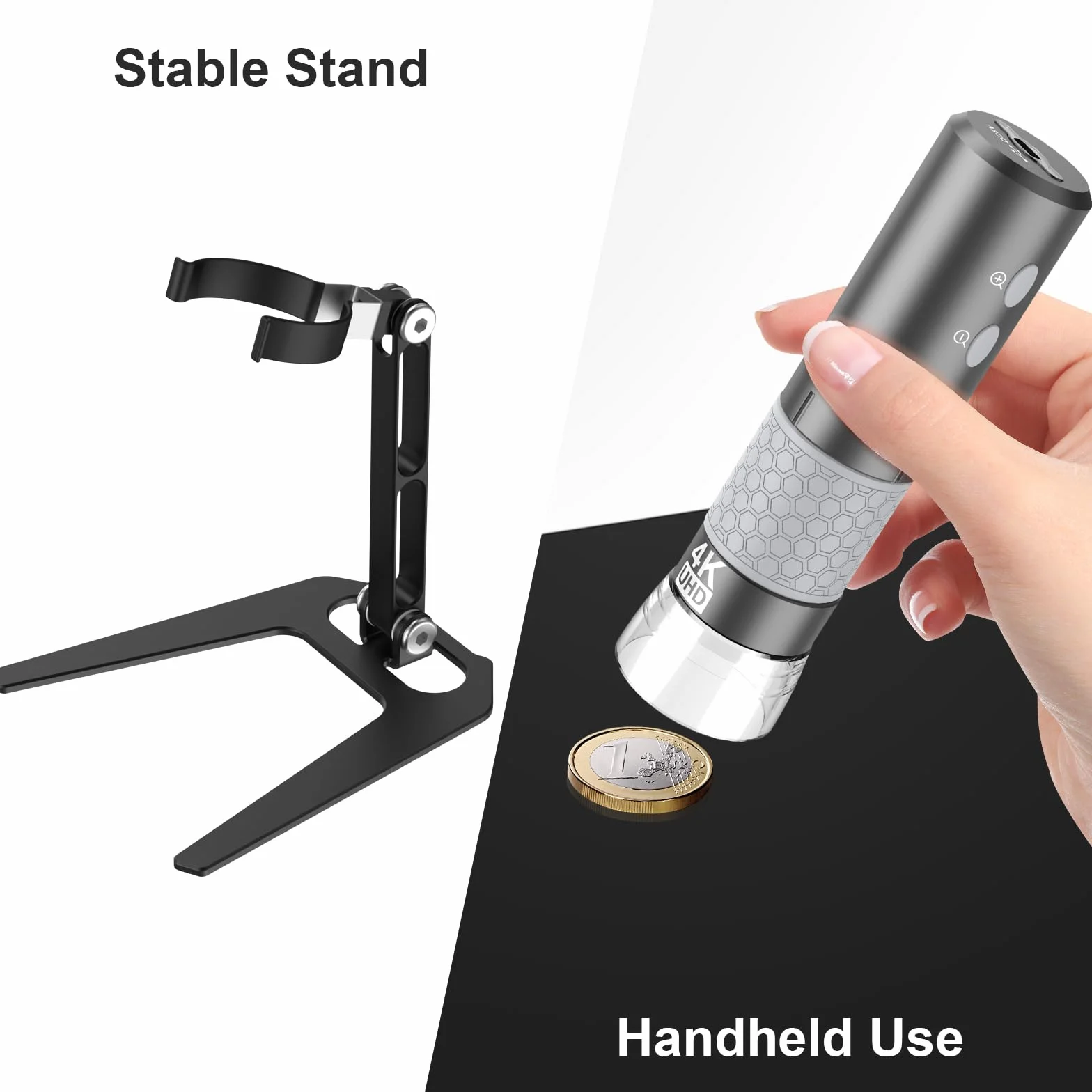 Jiusion Cyfrowy mikroskop ręczny WiFi USB, bezprzewodowe powiększenie od 50 do 1000x Endoskop 4K 3840x2160P Kamera 8 diod LED Kompatybilny z iPhone iPad Android Mac Windows Linux Chrome
