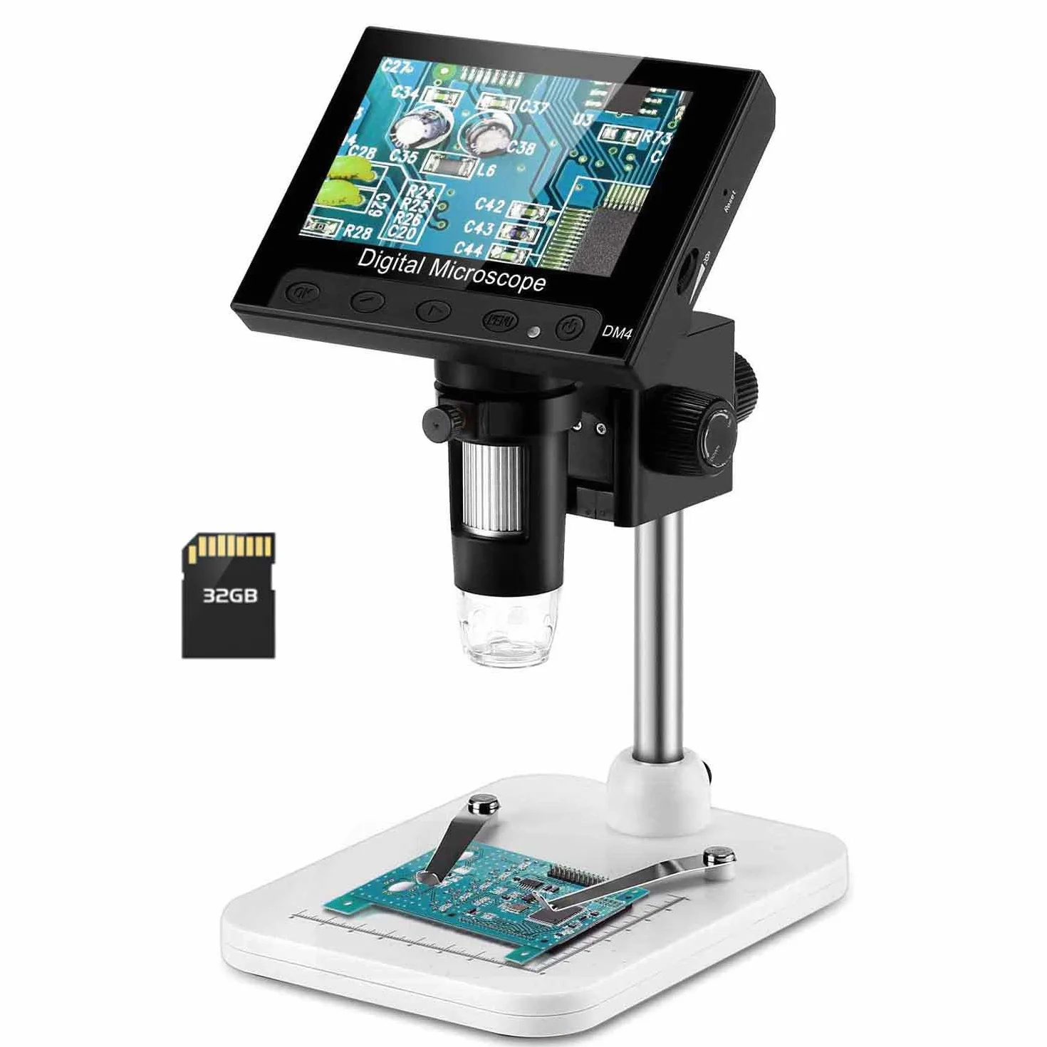 WADEO Mikroskop Elektroniczny z Wyświetlaczem LCD 10,9 cm, 1000-krotne Powiększenie, Lupa Wideo USB z 8 Regulowanymi Diodami LED, Metalowy Statyw dla Hobbystów i Profesjonalistów