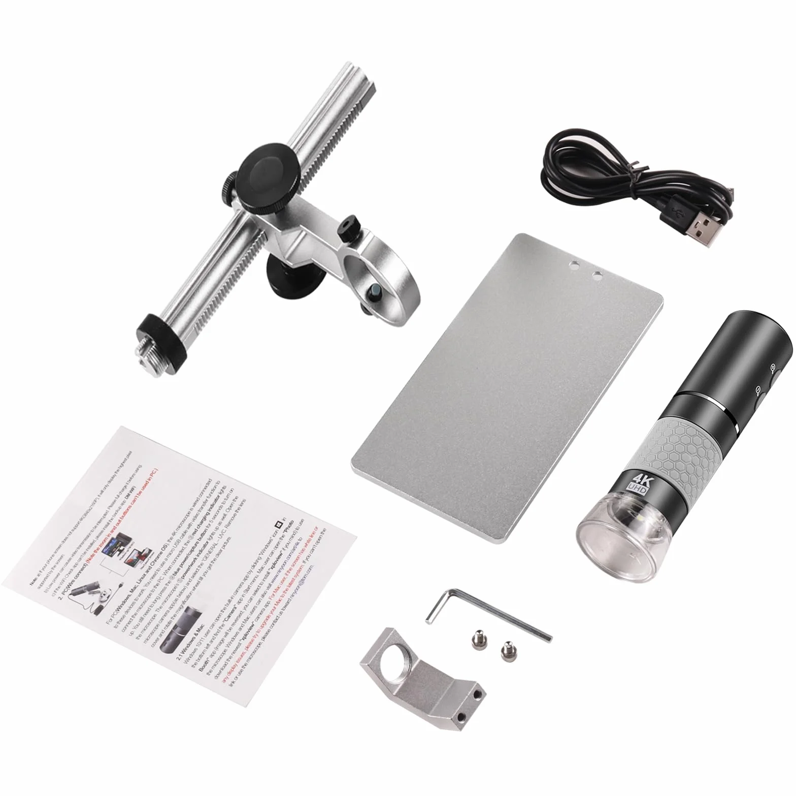 4K 3840x2160p WiFi Cyfrowy mikroskop z regulowanym metalowym stojakiem, bezprzewodowy przenośny mikroskop dla inteligentnych telefonów i Windows Mac PC