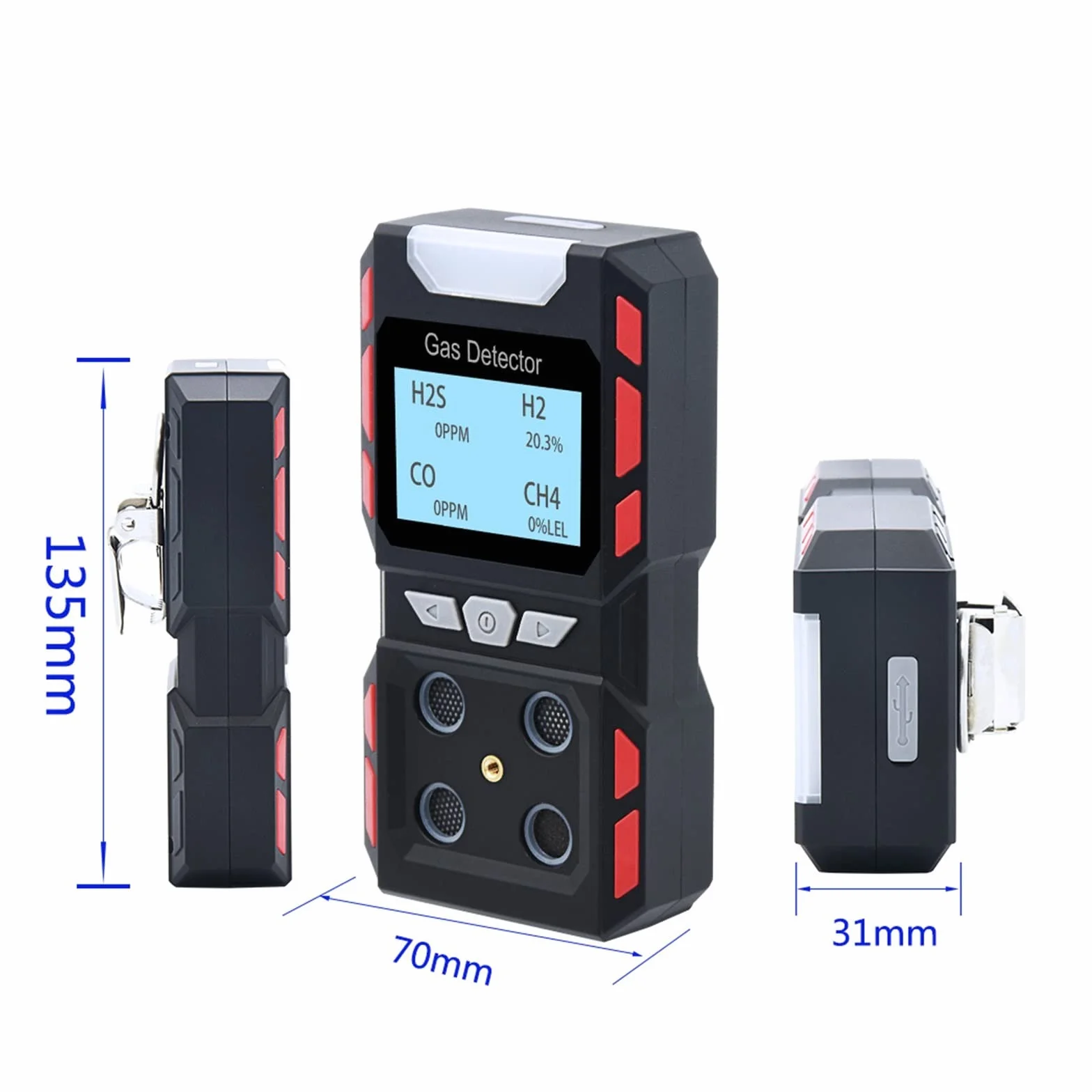 Detektor gazu Przemysłowy analizator gazów przenośny wykrywacz nieszczelności wielu gazów USB akumulator CH4 CO H2S O2 tester gazu wodoodporny czujnik gazu Alarm(A Gas Detector)