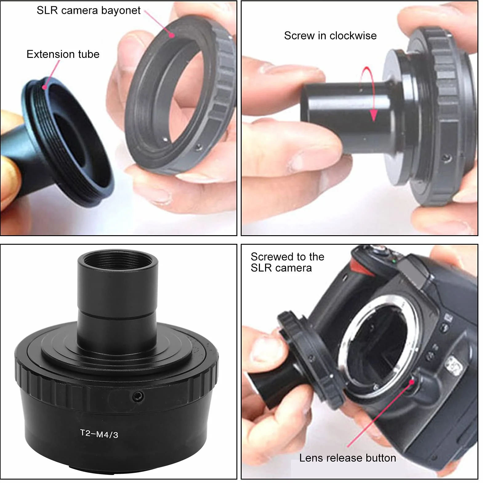 Zunate Adapter T, 23,2 mm, biologiczny mikroskop, rura przedłużająca T-Mount, pierścień adaptera T2 do aparatu M4 / 3-calowego M42x0,75 adapter obiektywu