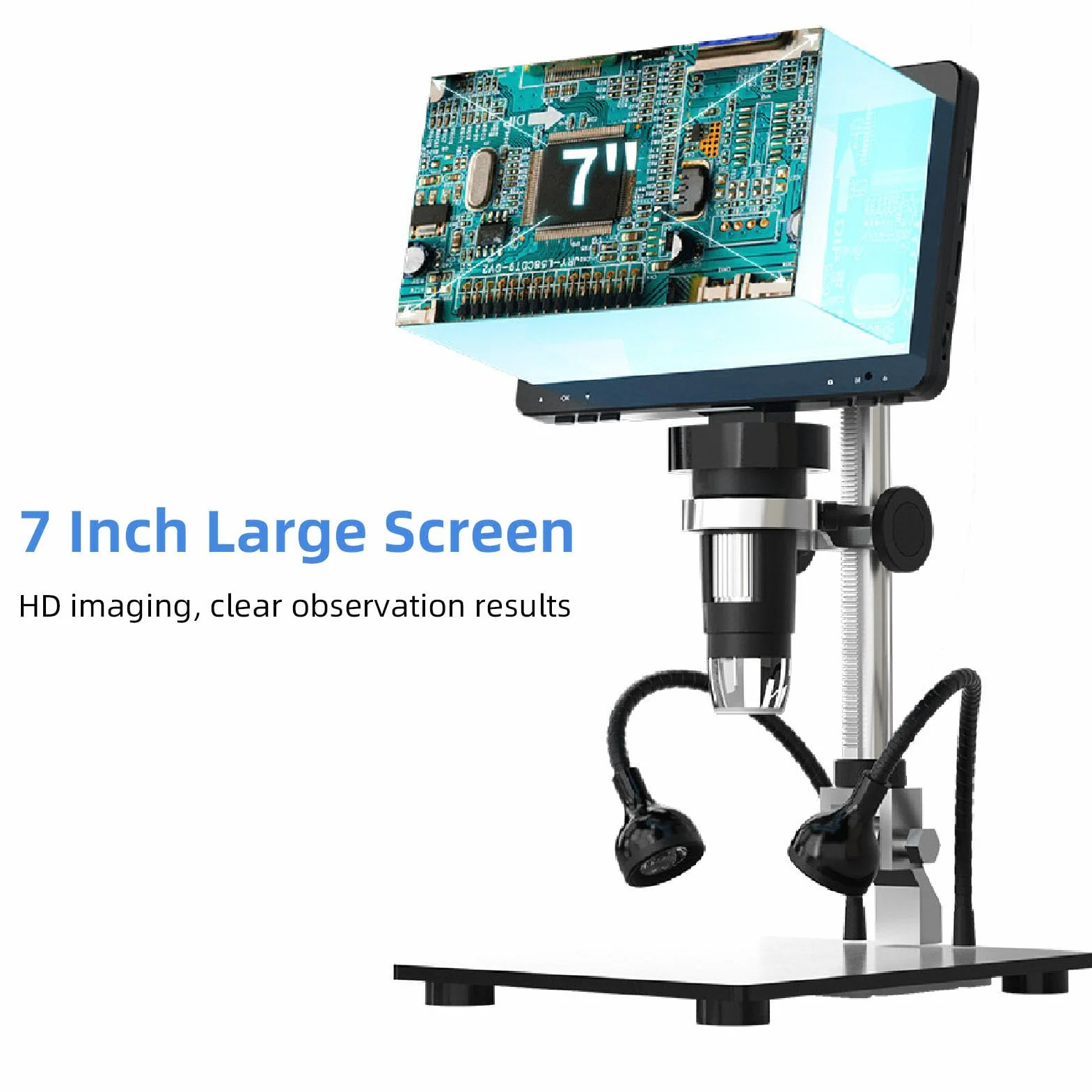 Mikroskop Cyfrowy, Minimikroskop o Wysokości Obrotowej 1200X1080P, 7-calowy Komputer Projekcyjny z Mikroskopem LCD z 2 Regulowanymi światłami Bocznymi i 8 Koralikami świetlnymi