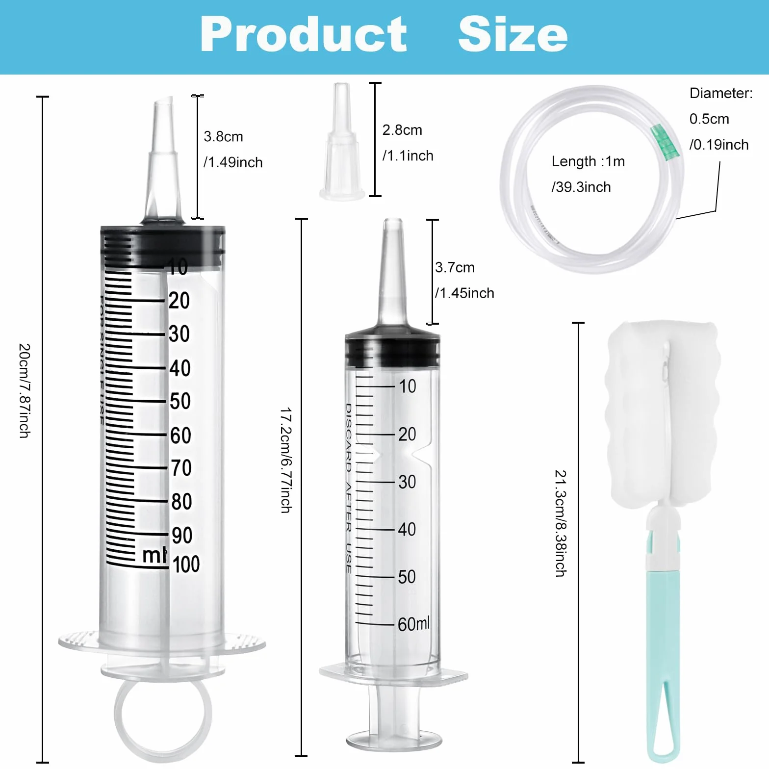 GOTRUST 4szt. Duże strzykawki 100ml + 60ml z plastiku z wężykiem, wielokrotnego użytku, plastikowa strzykawka, duża plastikowa strzykawka do oleju silnikowego, laboratorium, karmienie zwierząt, ogród