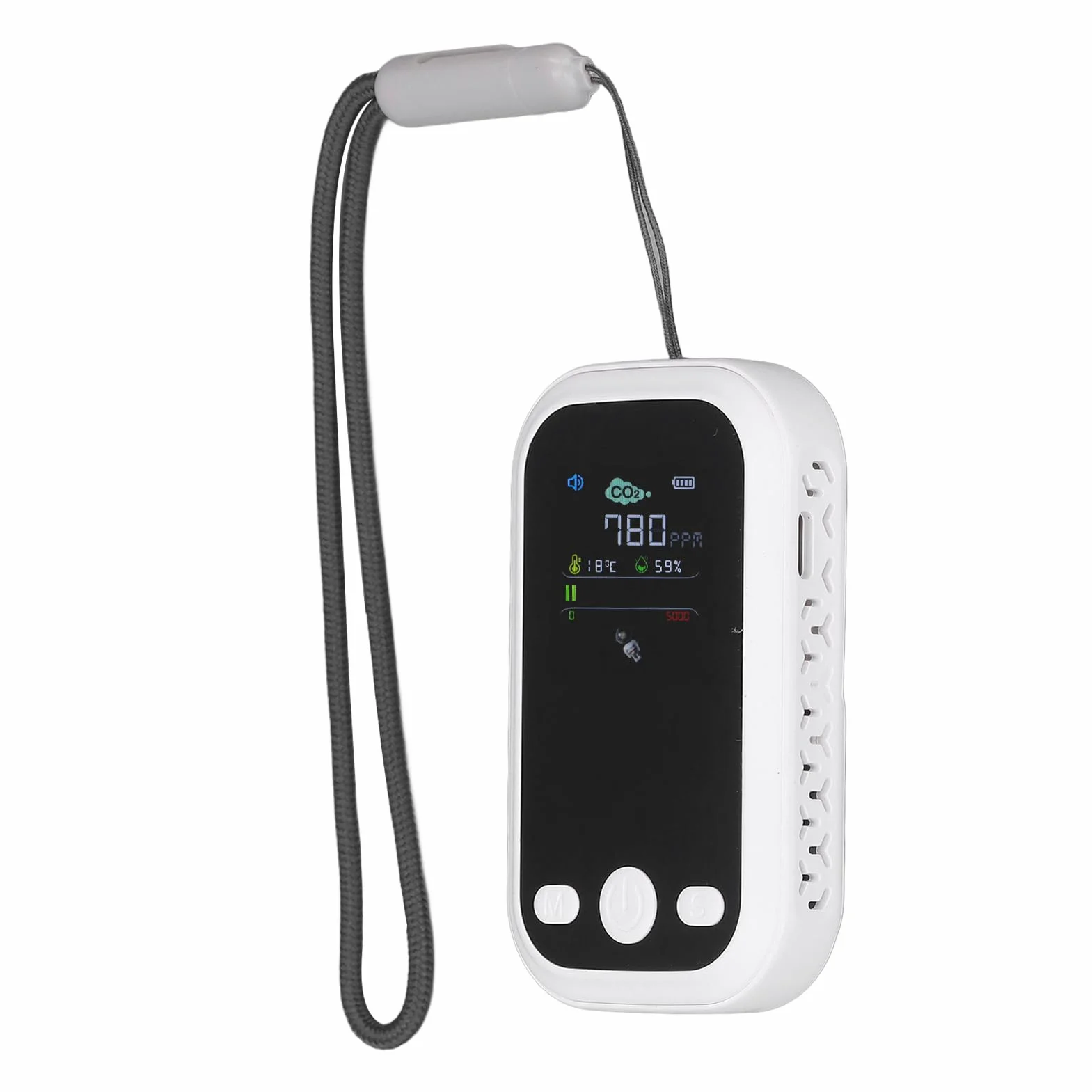 Detektor CO2 Typ C Ekran IPS Detektor CO2, Miernik CO2 Tester Temperatury i Wilgotności z Czujnikiem Podczerwieni NDIR dla Fabryk i Rodzin Monitorowanie Jakości Powietrza (WHITE)
