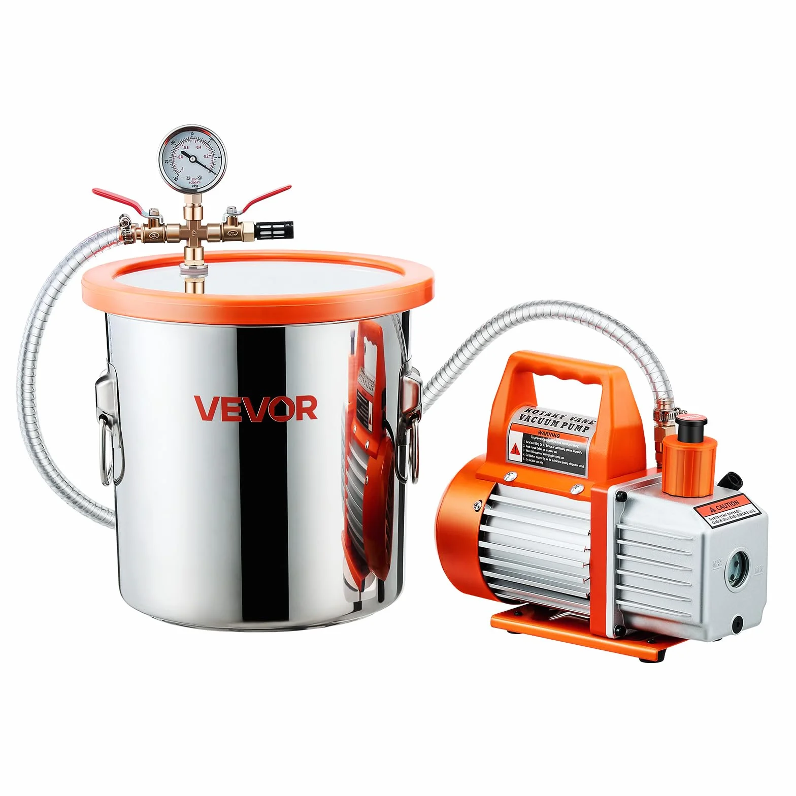 VEVOR Zestaw pompy próżniowej 110 l/min, zestaw komory odgazowującej 11,36 l, jednostopniowa pompa próżniowa, pokrywa ze szkła hartowanego, rura 1,5 m, do stabilizacji żywicy silikonowej do