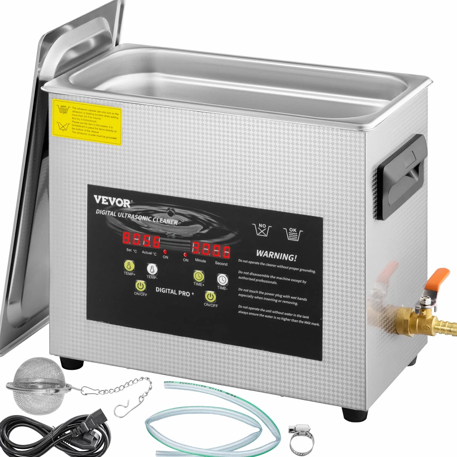 VEVOR Ulepszony środek czyszczący ultradźwiękowy 6 l (grzejnik ultradźwiękowy 200 W 180 W) Cyfrowy laboratoryjny ultradźwiękowy odkurzacz części z zegarem do czyszczenia narzędzi jubilerskich