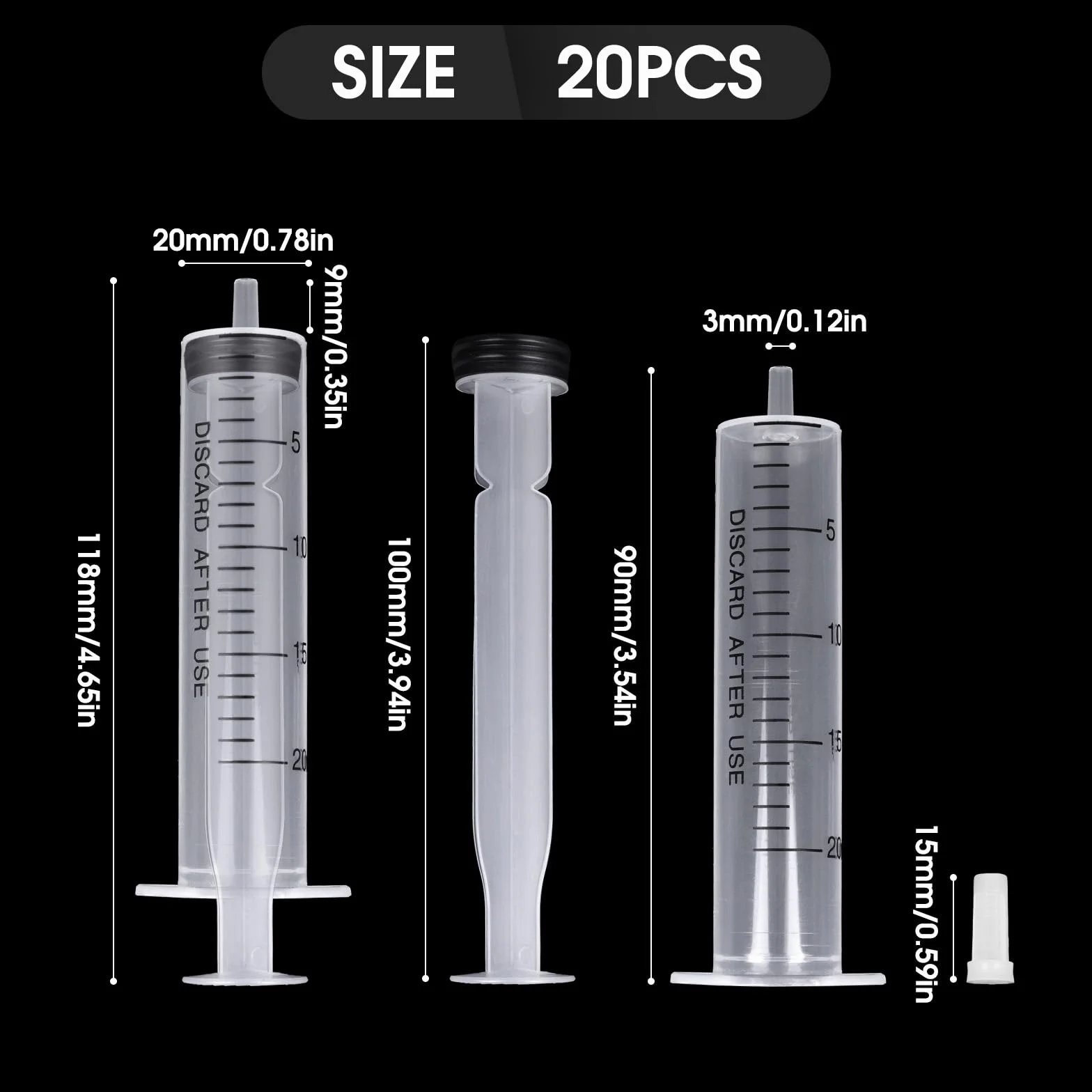 20 sztuk strzykawek 20 ml, sterylne strzykawki z pokrywką, z tworzywa sztucznego, strzykawki do oleju, płynu hamulcowego, wielokrotnego użytku, do karmienia małych zwierząt domowych, oleju silnikowego