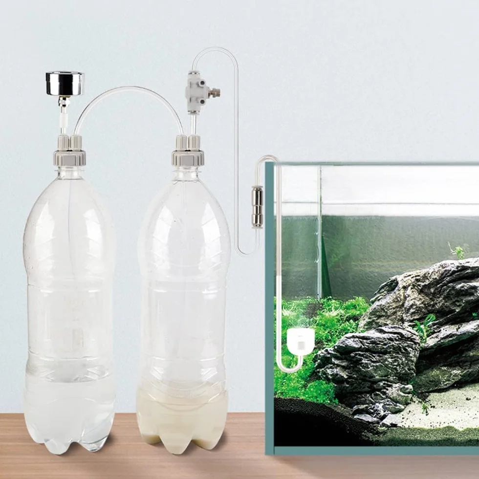 Zestaw generatora CO2 DONGKER DIY, zestaw reaktora dwutlenku węgla do akwarium z manometrem do akwariów i roślin wodnych