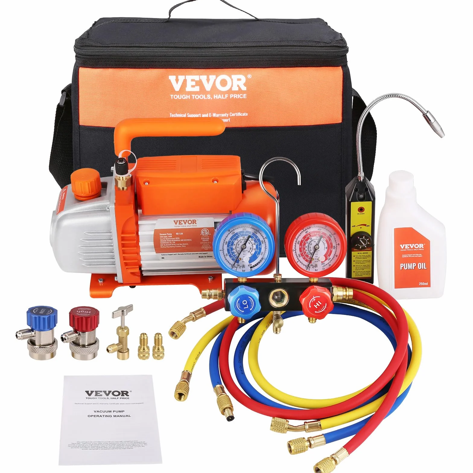 VEVOR 1/4 HP HVAC pompa próżniowa zestaw manometrów, 4 pompy podciśnieniowe CFM z wężem
