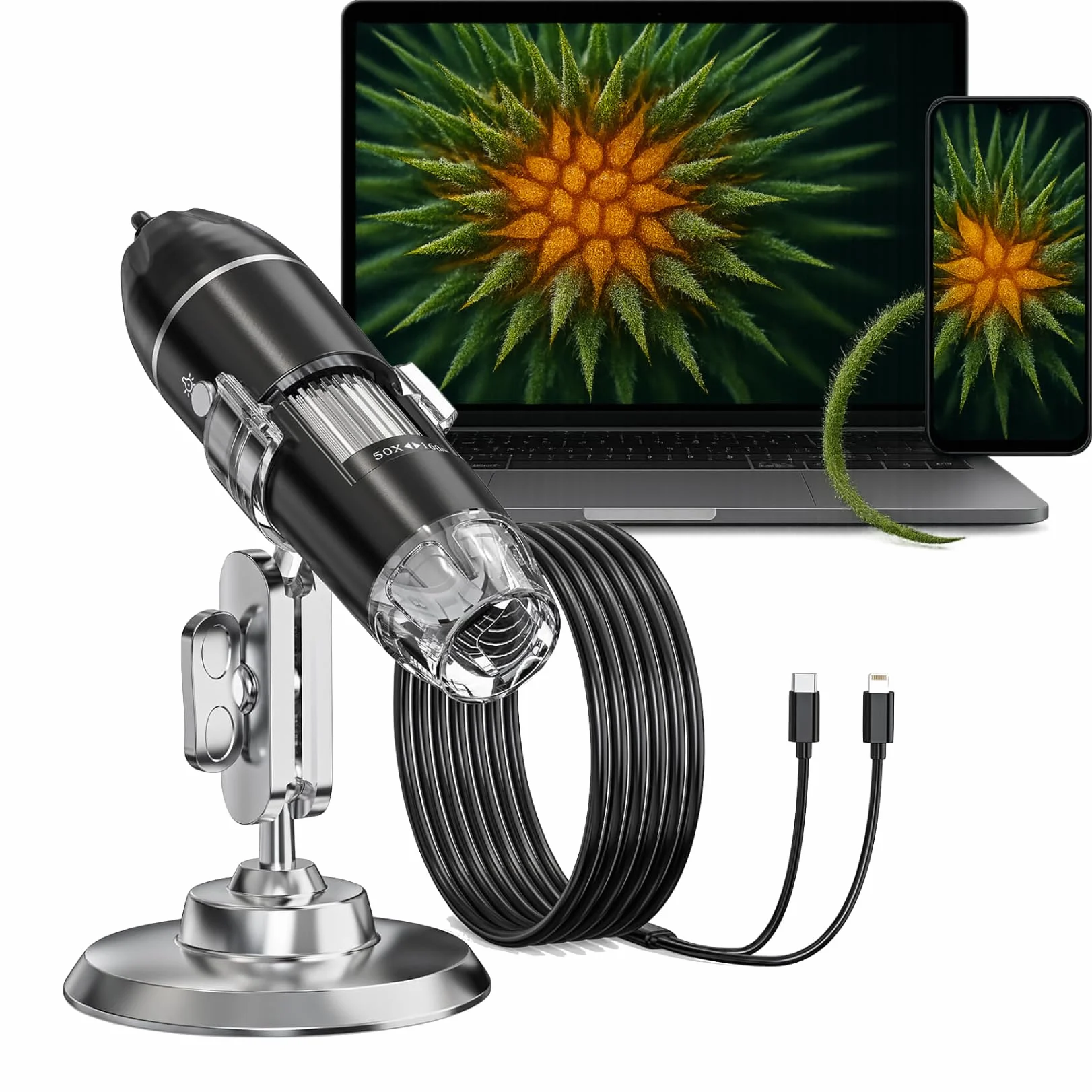 Cyfrowy mikroskop 1600X. Mikroskop elektroniczny USB 3 w 1. Ręczna cyfrowa lupa kompatybilna z komputerami z systemem Android i tabletami. Idealny do obserwacji biologicznej, kontroli przemysłowej i