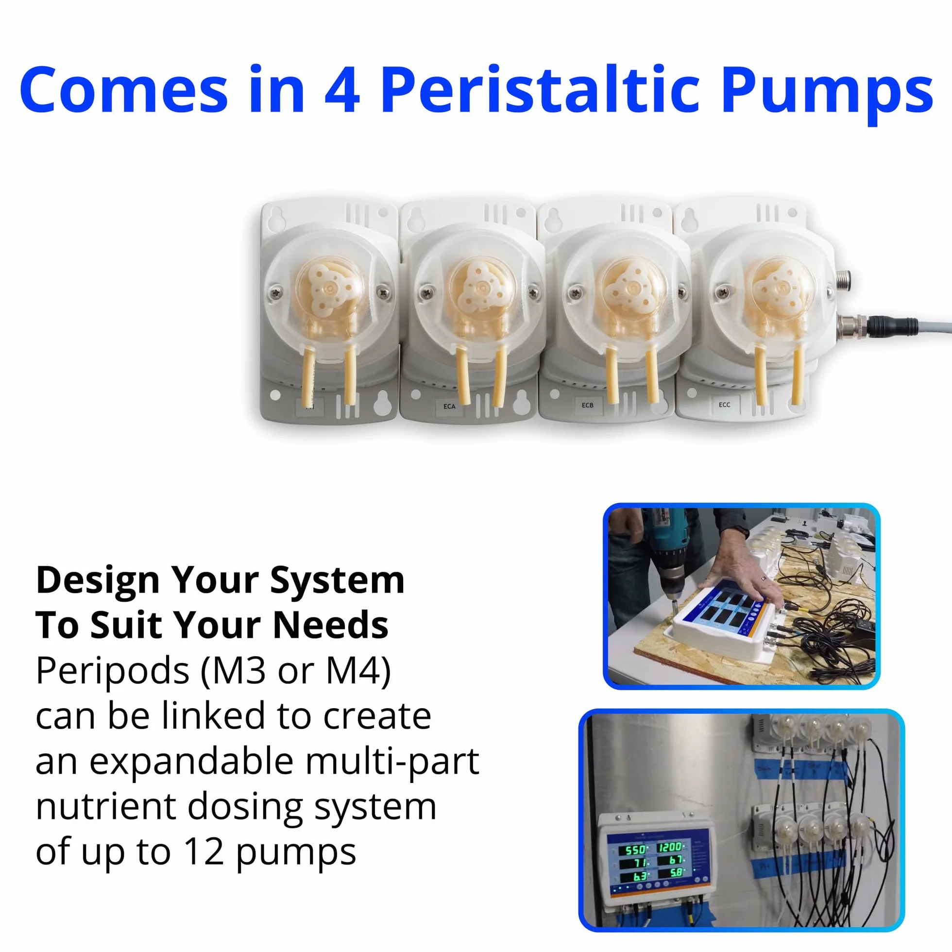 Bluelab PERIPODM4 Peripod M4 Pro, dokładne dozowanie pH i składników odżywczych, 4 pompy przy 120 ml/min na pompkę (tylko pompki)