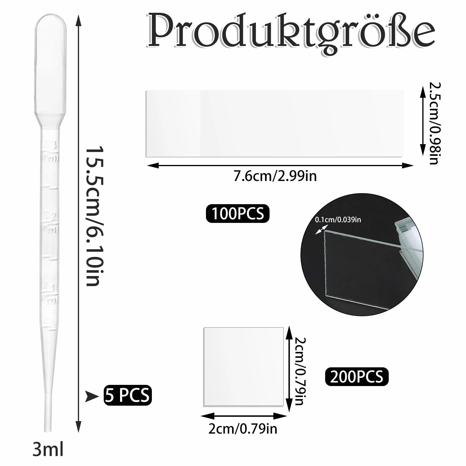 XREE 100 sztuk wstępnie oczyszczonych szkieł mikroskopowych i 200 sztuk szkieł kryjących do mikroskopu, z 5 kroplomierzem, do laboratoriów, biologii, nauki, nauki