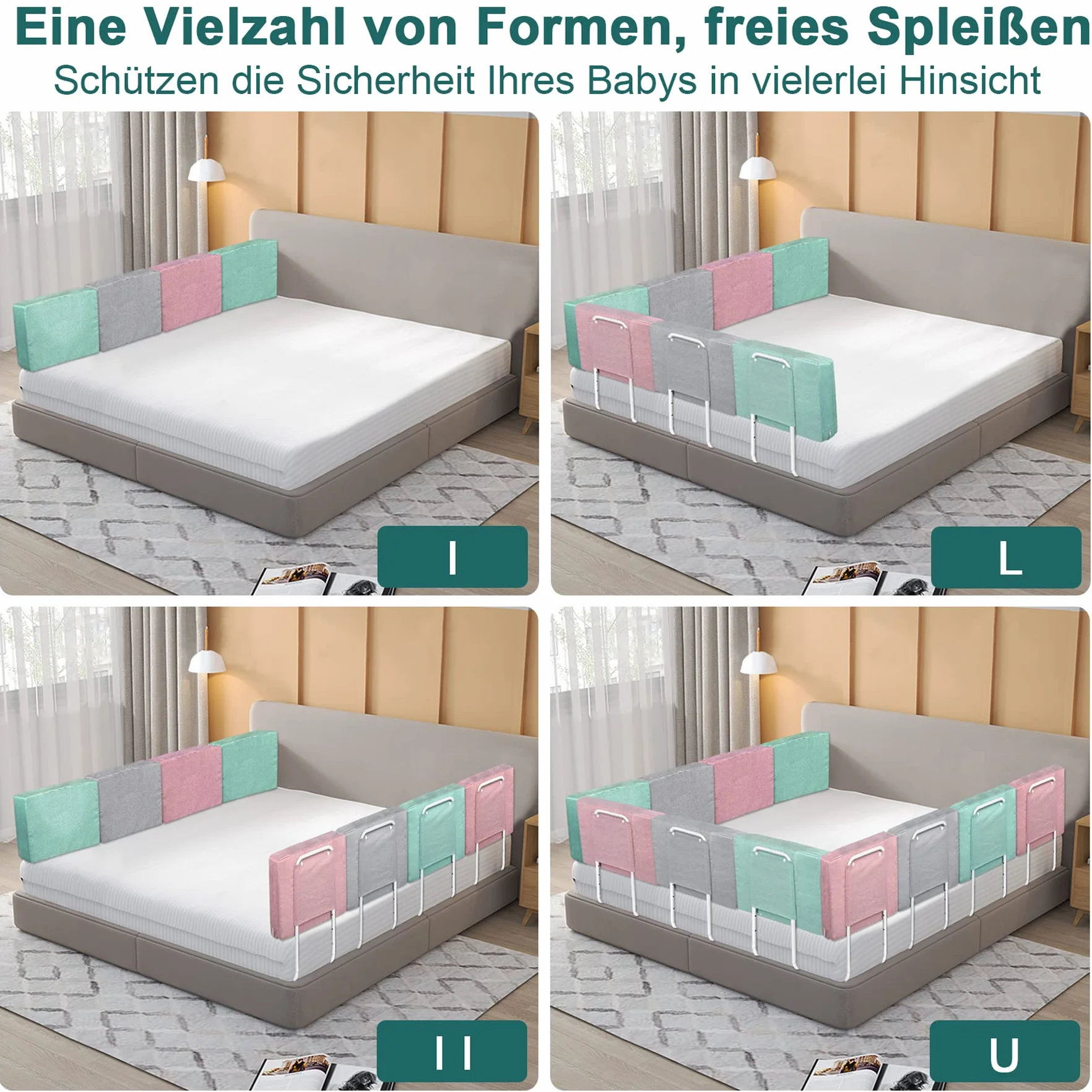 Froadp 60cm Barierki Ochronne dla Dzieci Ochrona Przed Wypadnięciem Poręcz Łóżka Dziecięcego Softpack Przenośna Osłona Zabezpieczenie Łóżka Regulowana Wysokość Barierka do Łóżeczka (Lniany Szary)