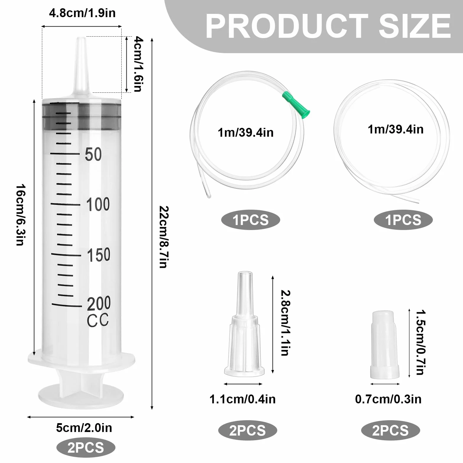2 duże strzykawka 200 ml, wielokrotnego użytku, płynna z wężem, aplikator kleju, dozującą z tworzywa