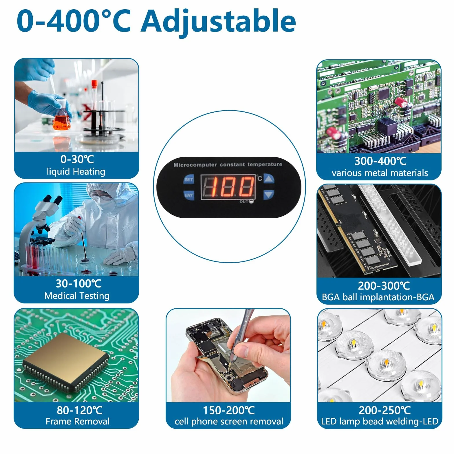 Stacja lutownicza 700 W, płyta grzewcza, 200 x 200 mm, elektroniczna płyta grzewcza, stacja podgrzewająca, cyfrowy mikrokomputer LCD, elektryczne podgrzewanie Rework Heater Lab do ogrzewania