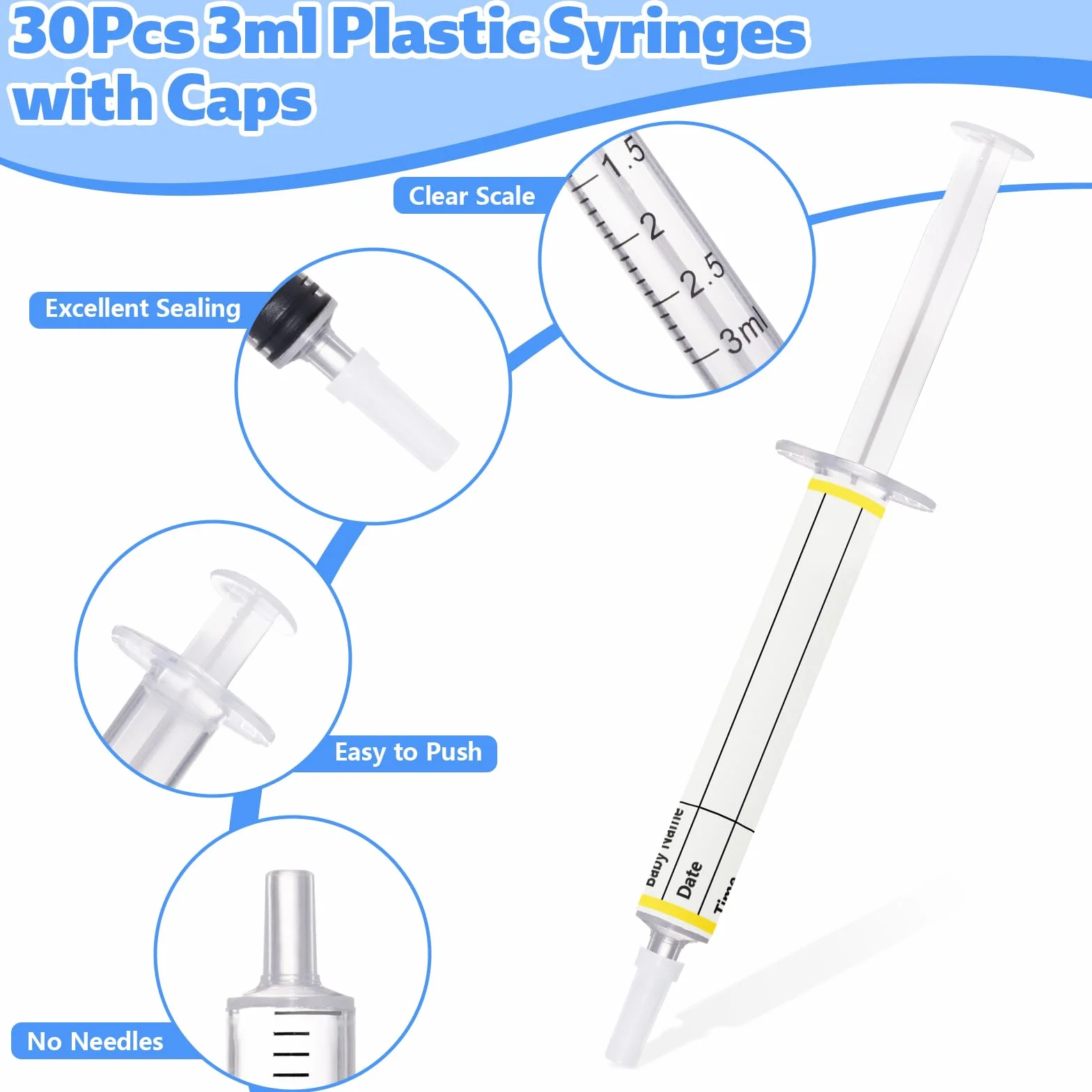 30 sztuk strzykawek 3 ml z nasadkami, strzykawka z siarą bez igły, miarka 20 ml, 30 naklejek i 2 zalakowane worki, do napełniania i pomiaru płynów, laboratoriów, nawadniania roślin