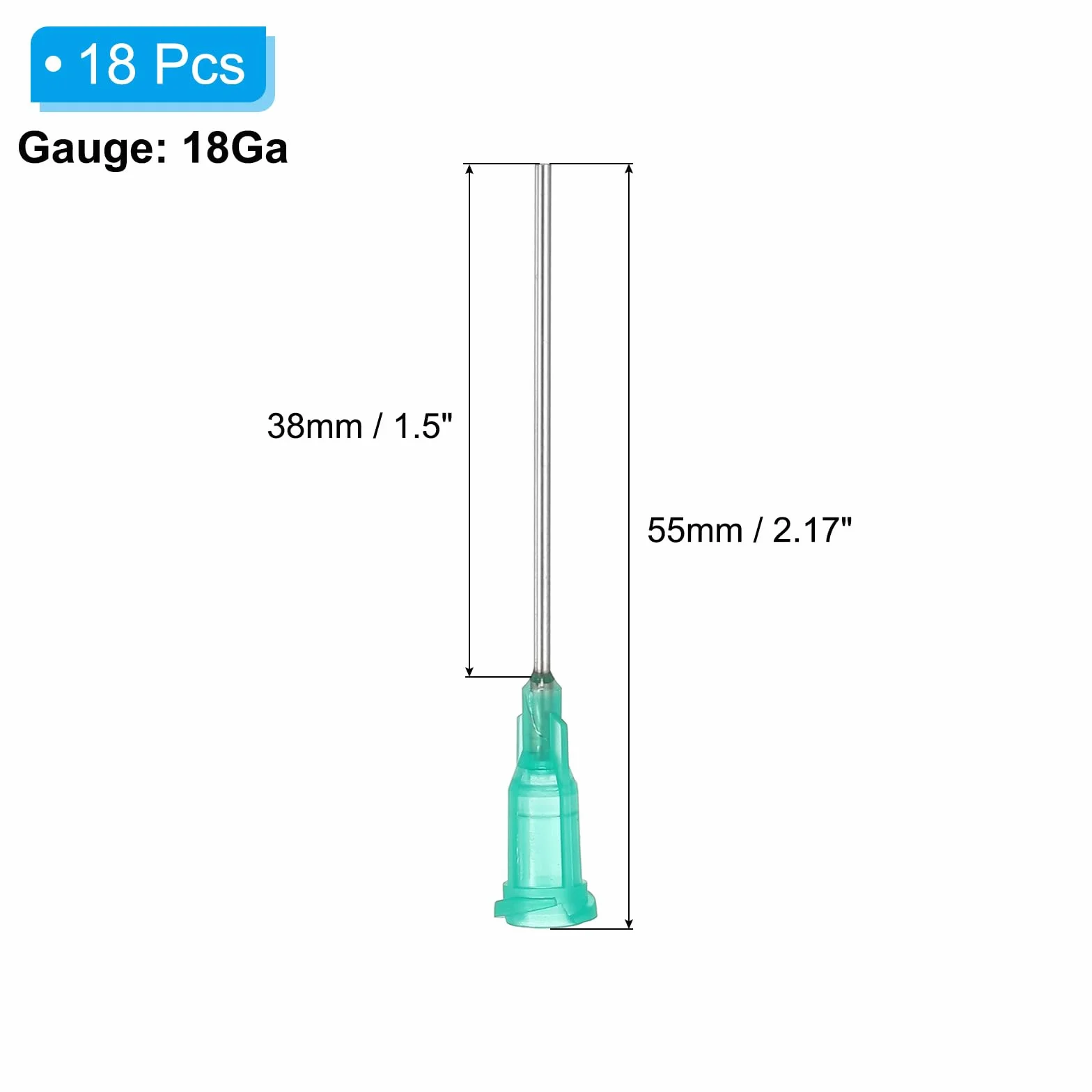 PATIKIL 18Ga Igły dozujące, 18 sztuk 3,8 cm Igły dozujące przemysłowe z tępymi końcówkami i igłą Luer-Lock do napełniania płynnych atramentów, klejów, olejów, zielone