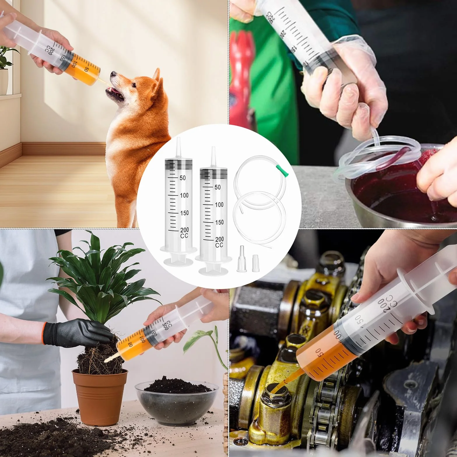 2 duże strzykawka 200 ml, wielokrotnego użytku, płynna z wężem, aplikator kleju, dozującą z tworzywa
