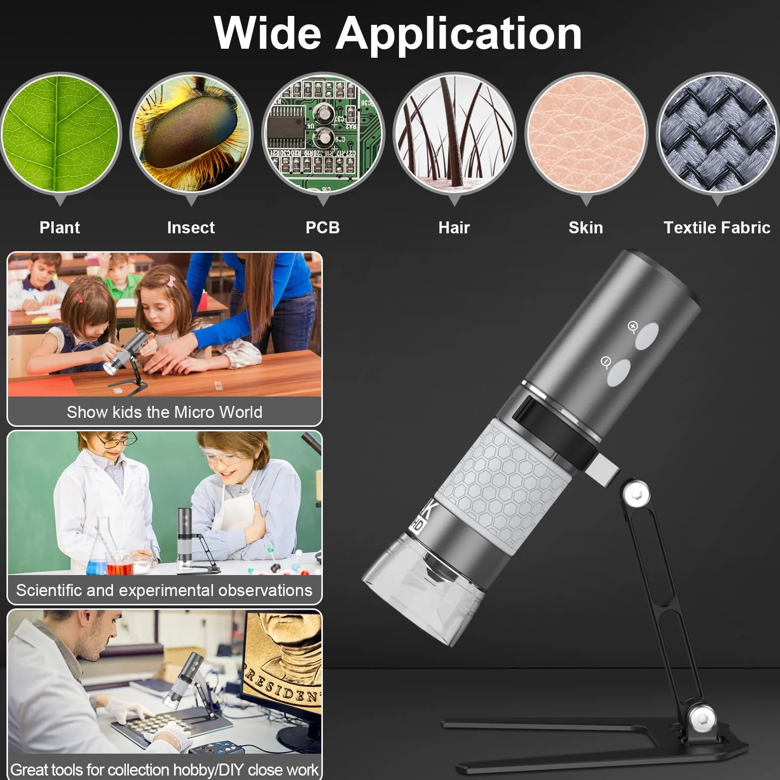 Bezprzewodowy mikroskop cyfrowy 4K HD Wi-Fi mikroskop kamera cyfrowa lupa kompatybilna z telefonami iPhone/Android i PC