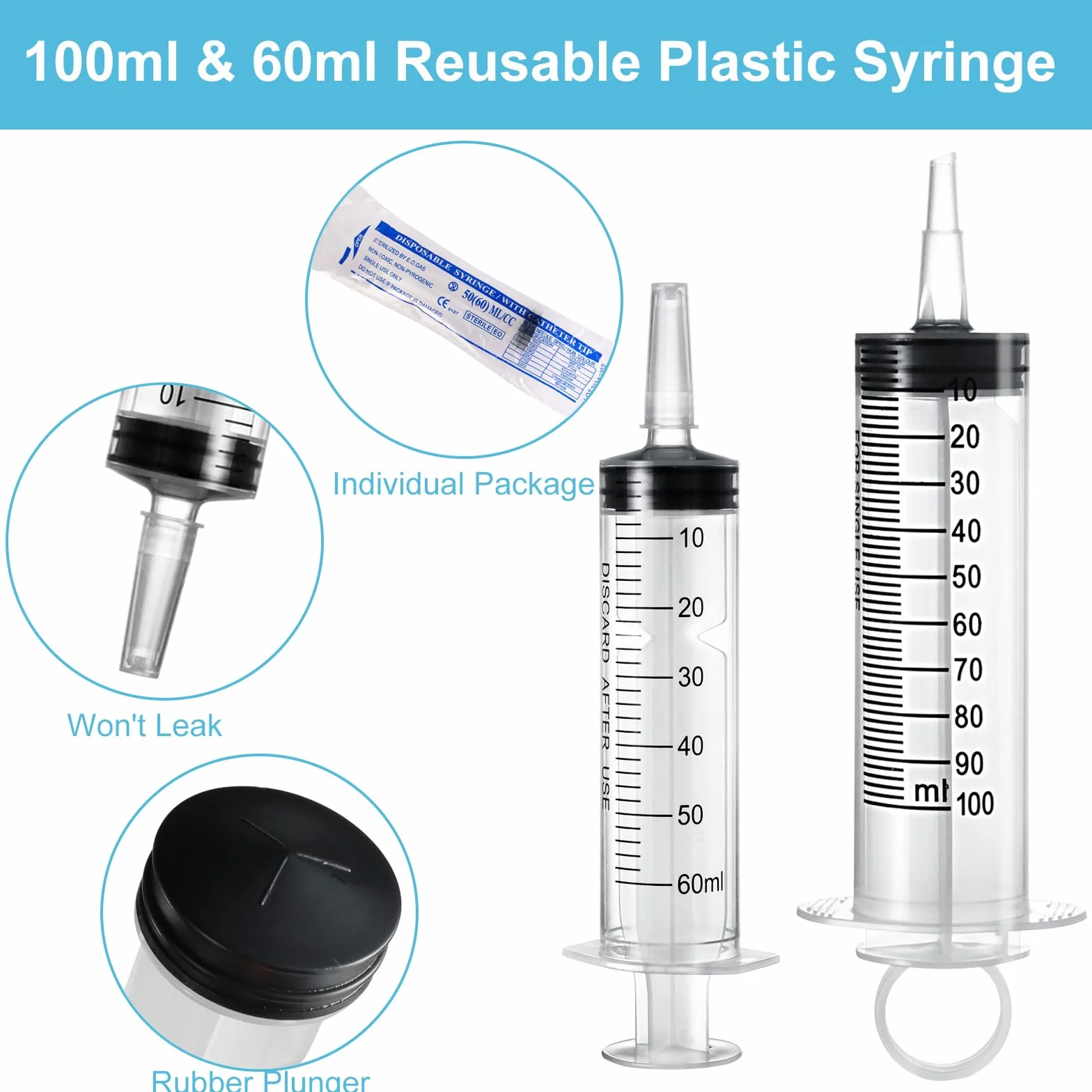 GOTRUST 4szt. Duże strzykawki 100ml + 60ml z plastiku z wężykiem, wielokrotnego użytku, plastikowa strzykawka, duża plastikowa strzykawka do oleju silnikowego, laboratorium, karmienie zwierząt, ogród