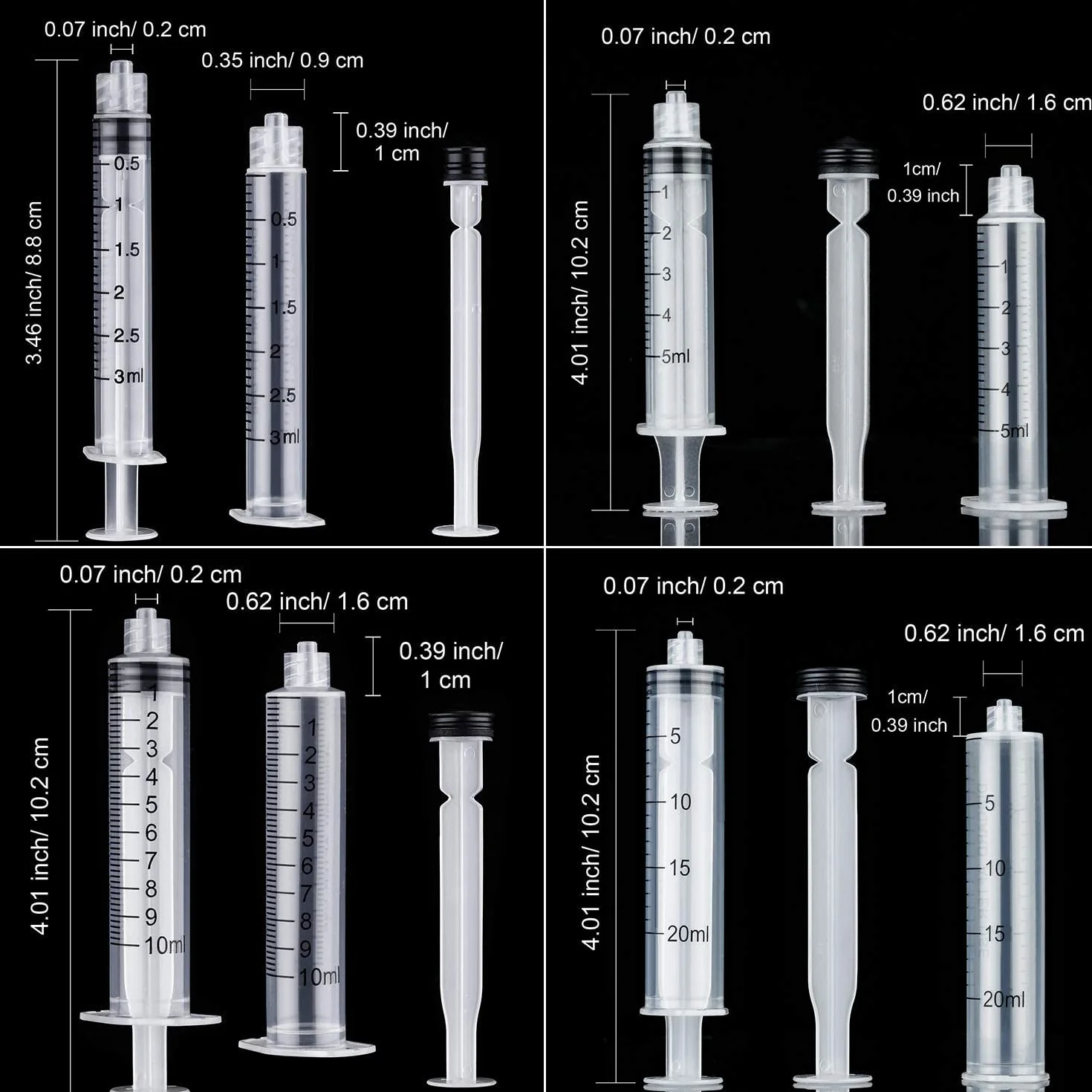 10 sztuk strzykawek Luer Lock 3 ml, plastikowe strzykawki 3 ml z końcówką Luer Lock bez igły do laboratorium naukowego