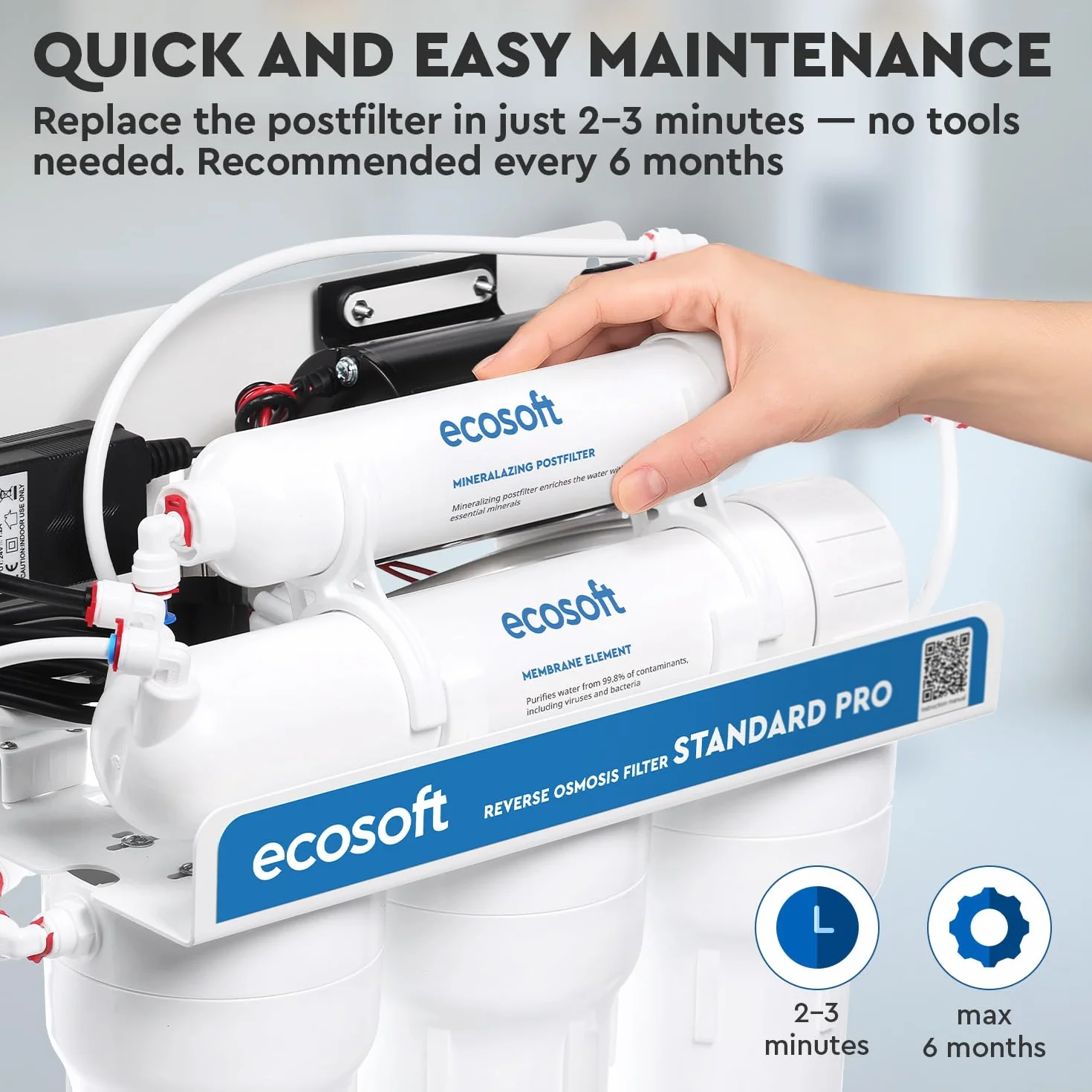 Ecosoft - Filtr mineralizacyjny - Wzbogaca wodę o niezbędne minerały - Kompatybilny z systemami odwróconej osmozy - Łatwa instalacja pod zlewem