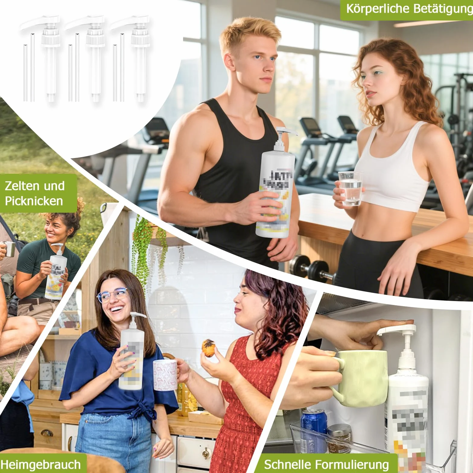 Pompa dozująca kompatybilna z Best Body Nutrition, 3 sztuki Vital Drink, pompa do wielokrotnego użytku, z 3 długimi i 3 krótkimi wężami do butelek 500 ml/1000 ml