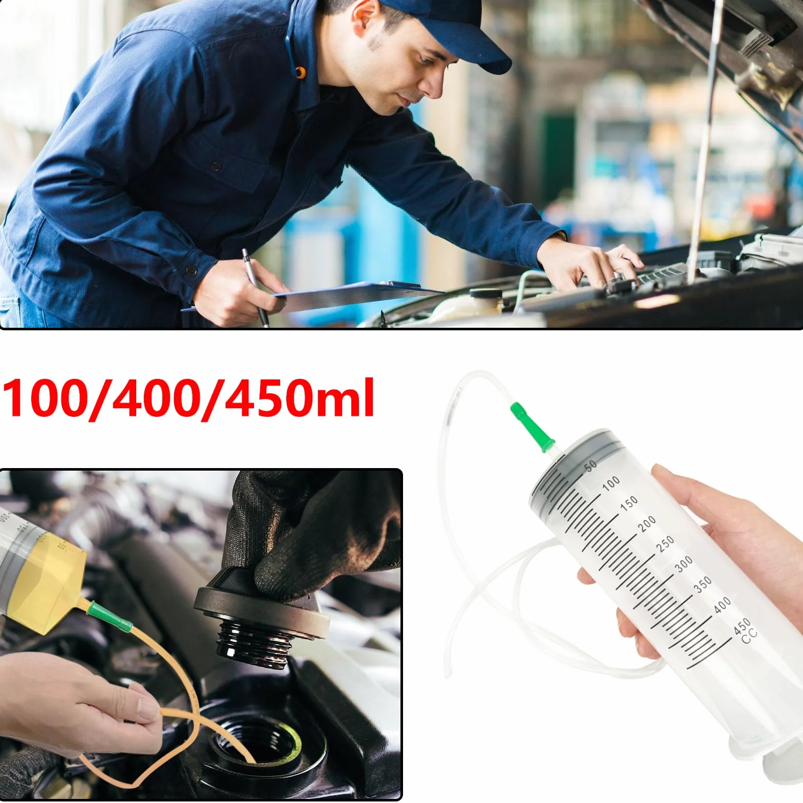 400 ml (500 ml) duża strzykawka z wężem, plastikowa strzykawka, wielokrotnego użytku, pojedyncze opakowanie do laboratoryjnych aplikatorów oleju lub kleju, do karmienia zwierząt domowych