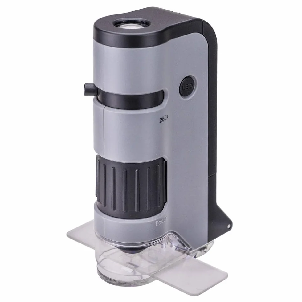 Kieszonkowy mikroskop Carson MicroFlip 100-250x LED UV o dużej mocy, z adapterem do smartfona i klipsem do digiscopingu - STEM Education (MP-250)