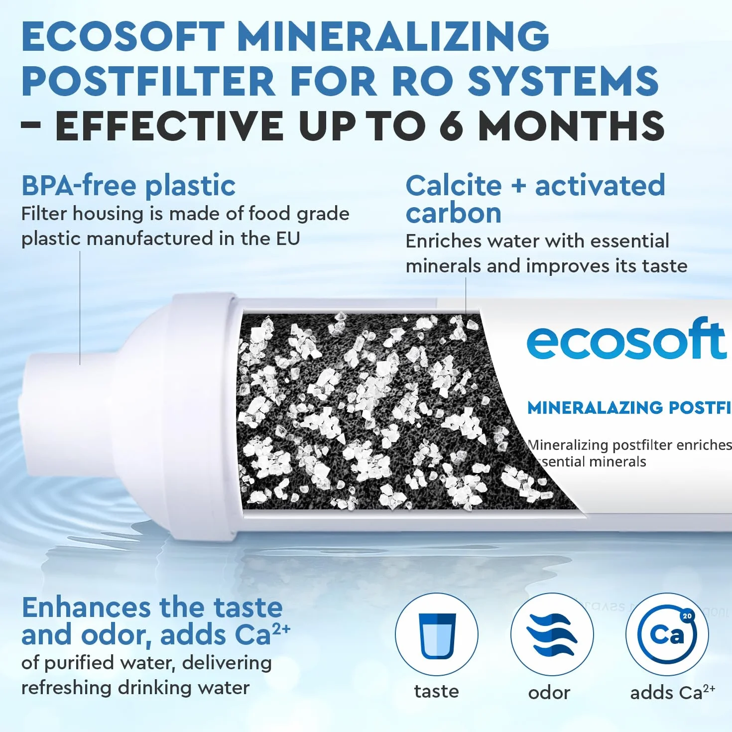 Ecosoft - Filtr mineralizacyjny - Wzbogaca wodę o niezbędne minerały - Kompatybilny z systemami odwróconej osmozy - Łatwa instalacja pod zlewem