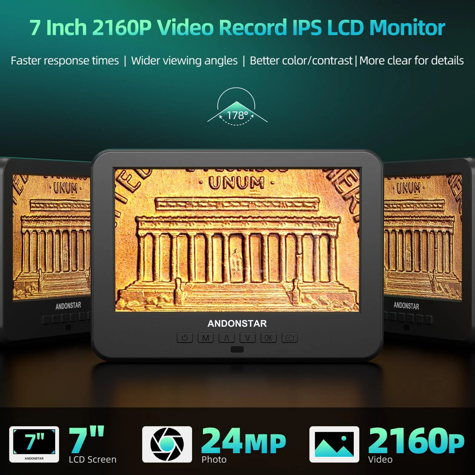 Andonstar AD246S-M Plus 7" HDMI Cyfrowy mikroskop do naprawy elektronicznej, 2000 x 3 soczewki 2160P UHD Video Record, stacja lutownicza z pomocnikami rąk, do monet