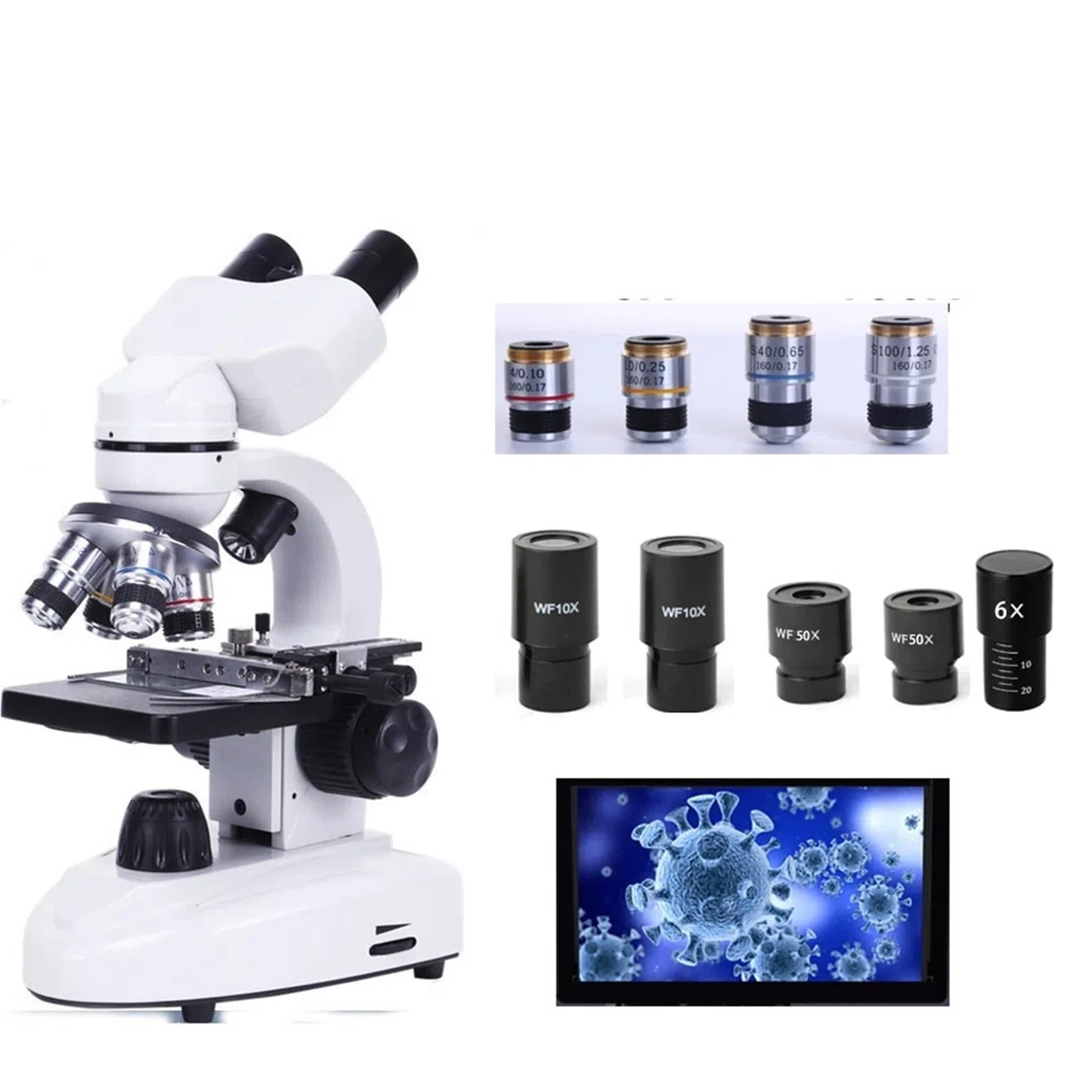 Mikroskop Stereoskopowy, 30000X Biologiczny teleskop HD Cyfrowy laboratoryjny złożony z okularami szerokokątnymi 10X i 50X do laboratorium