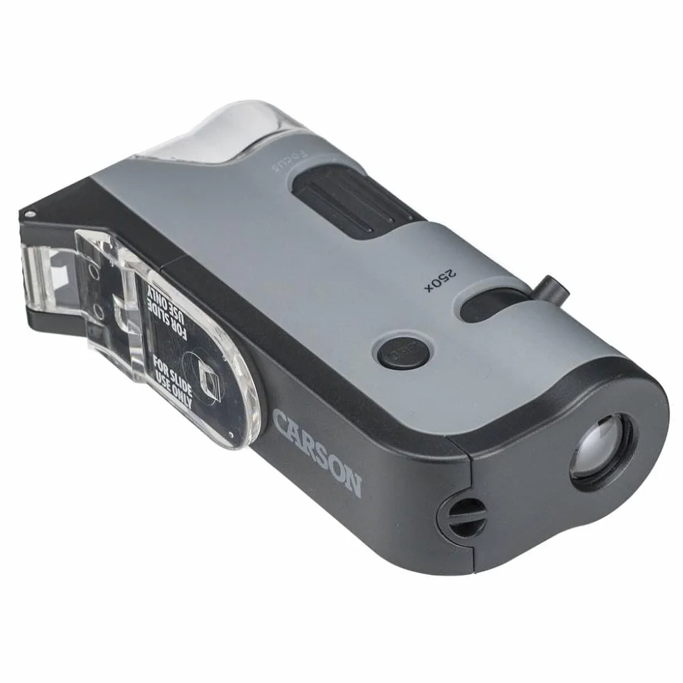 Kieszonkowy mikroskop Carson MicroFlip 100-250x LED UV o dużej mocy, z adapterem do smartfona i klipsem do digiscopingu - STEM Education (MP-250)