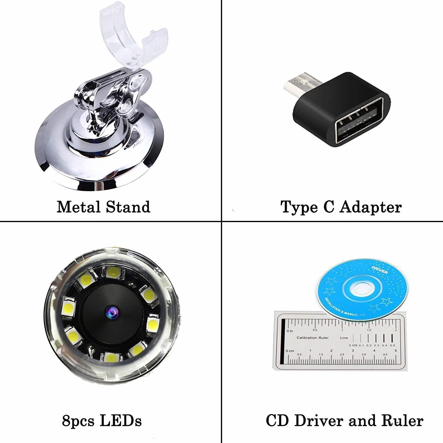 Jiusion Endoskop z powiększeniem od 40 do 1000x, 8 LED USB 2.0, mini kamera z adapterem OTG i metalowym stojakiem, kompatybilny z Mac Windows 7 8 10 11 Android Linux Chrome