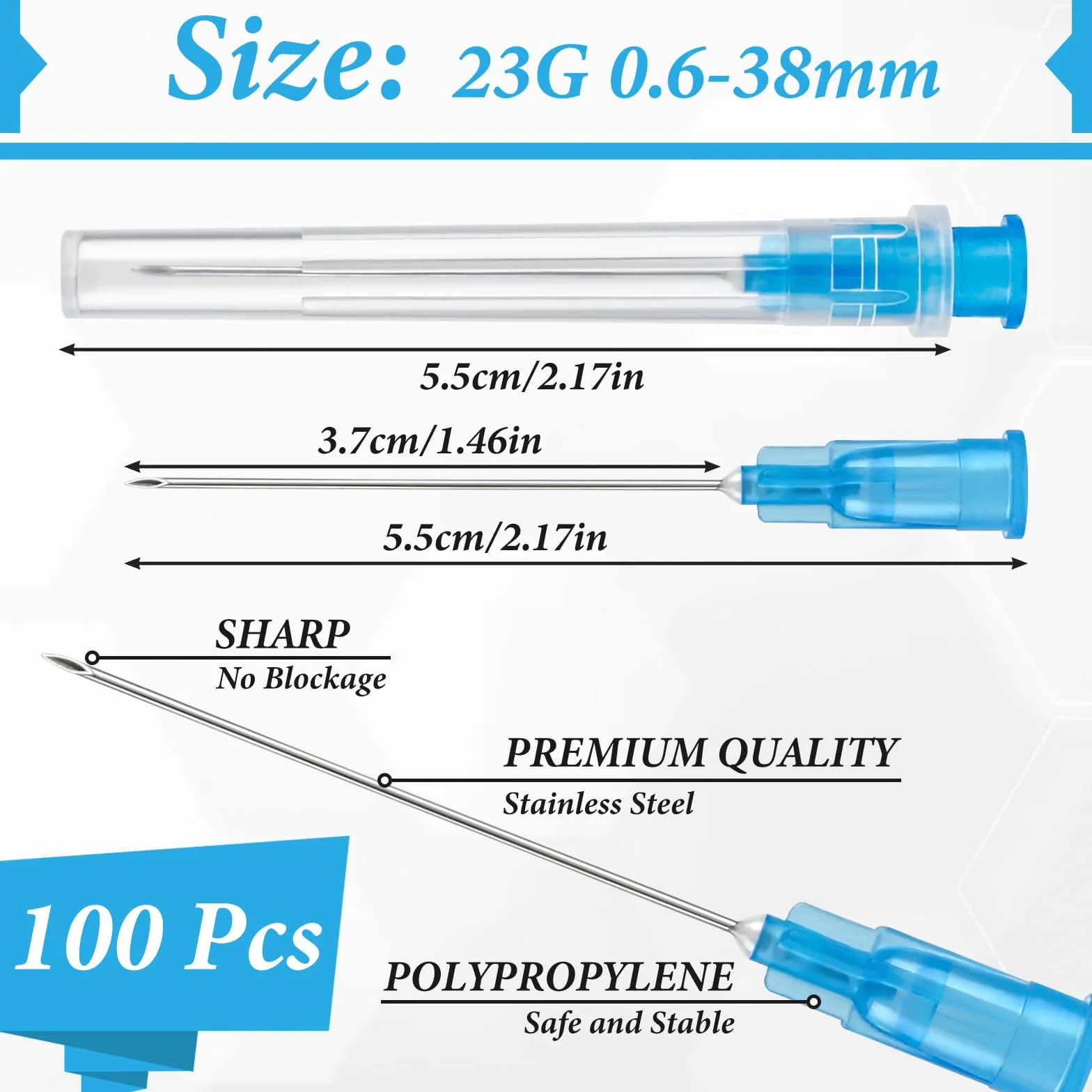100 Sztuk 23 G (0,6 x 38 mm) Tubka Dozująca ze Stali Nierdzewnej do Płynów, Pojedynczo Zapakowana Tubka do Napełniania Płynów, Przemysłowe Akcesoria Laboratoryjne do Gospodarstwa