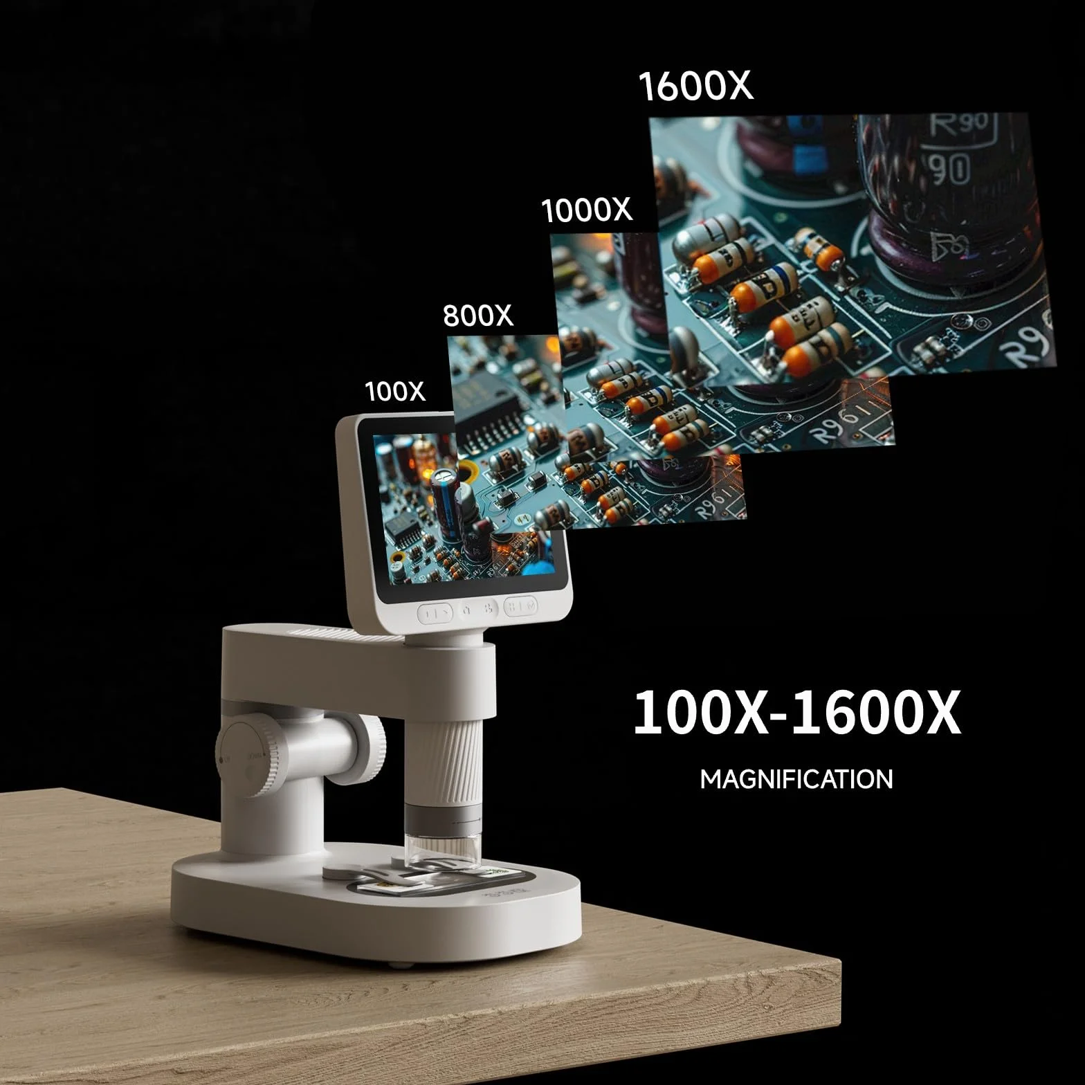 BEAVERLAB Mikroskop cyfrowy z ekranem IPS 10.2 cm, powiększenie 1600x, wideo HD 1080p, 8 regulowanych świateł LED, kompatybilny z komputerem, tabletem, smartfonem, laptopem