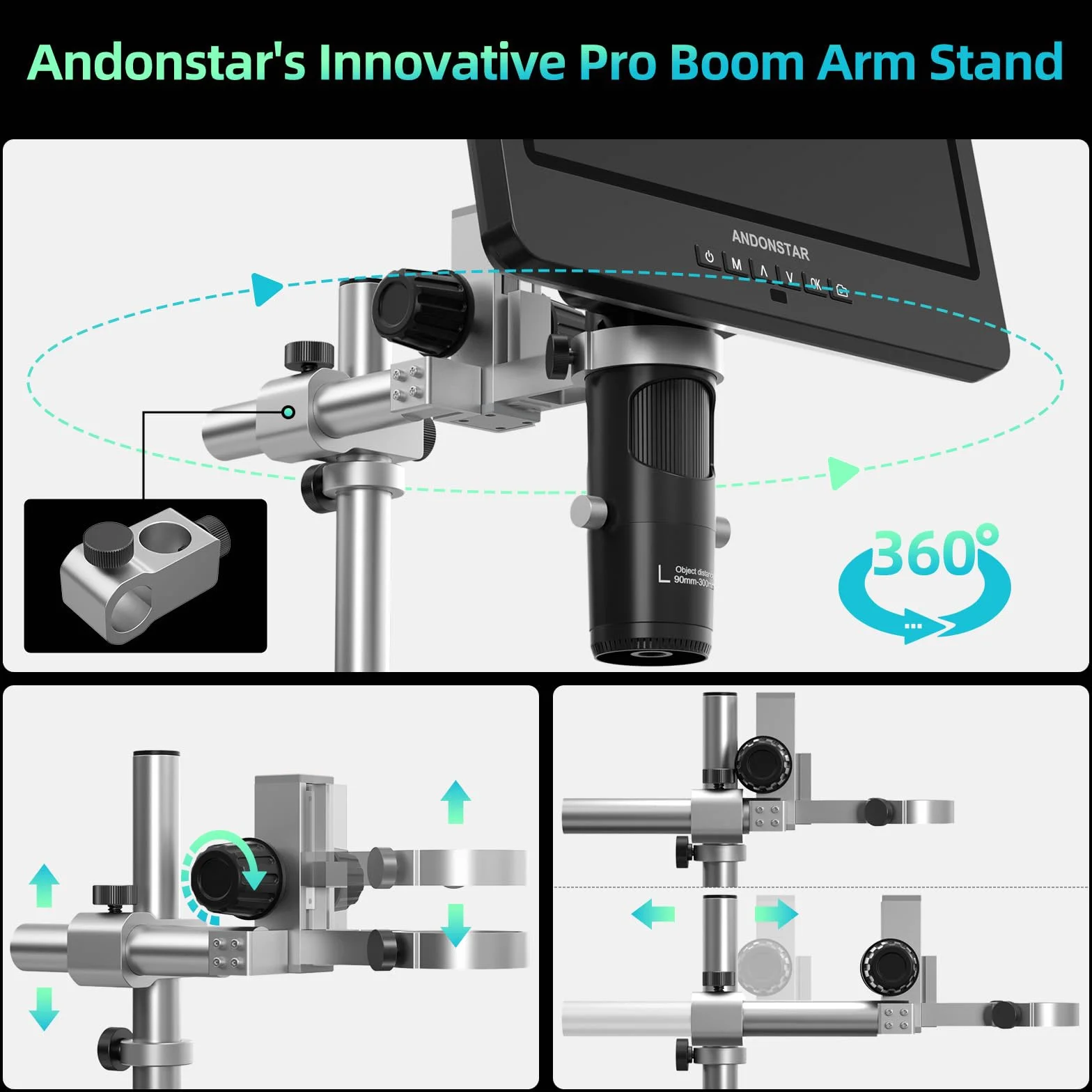 Andonstar AD249S-M Plus 10,1'' cyfrowy mikroskop lutowniczy HDMI do naprawy elektroniki, nagrywanie wideo 2000 x 3 obiektywy 2160P UHD, stacja mikroskopowa lutownicza z pomocnymi rękami, slajdy, karta