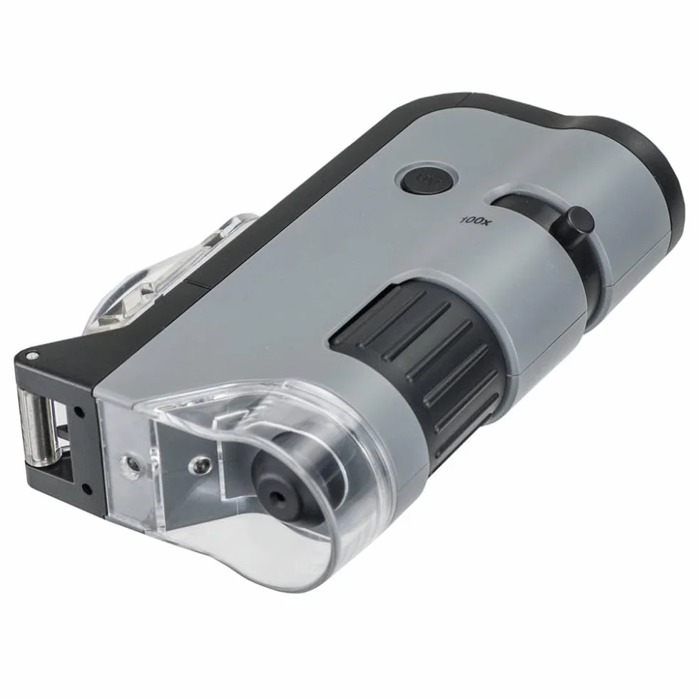 Kieszonkowy mikroskop Carson MicroFlip 100-250x LED UV o dużej mocy, z adapterem do smartfona i klipsem do digiscopingu - STEM Education (MP-250)