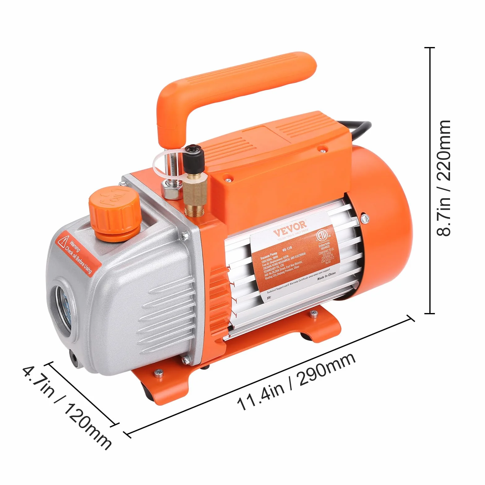 VEVOR 1/4 HP HVAC pompa próżniowa zestaw manometrów, 4 pompy podciśnieniowe CFM z wężem