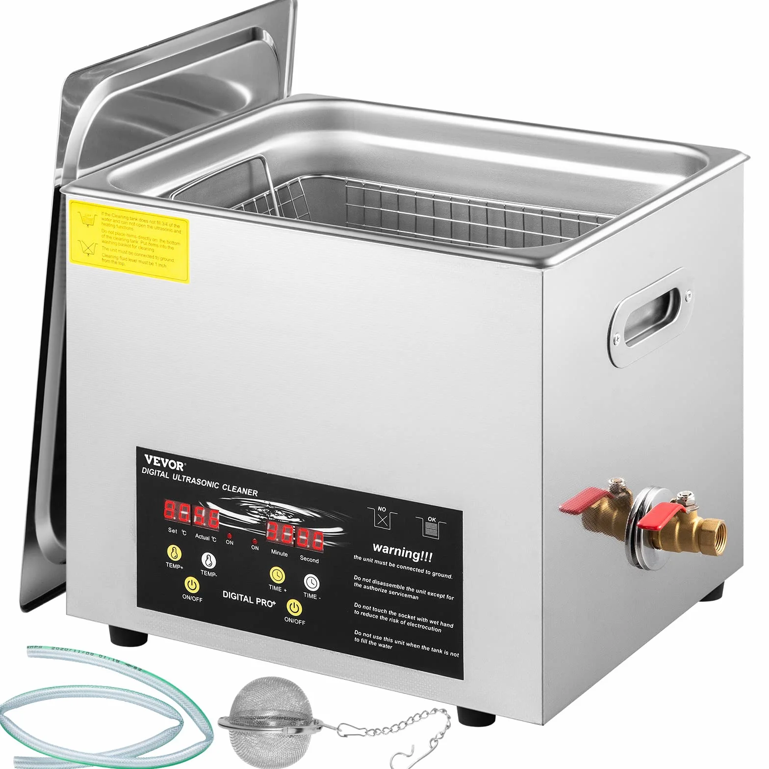 VEVOR Ulepszona myjka ultradźwiękowa 10 l (grzejnik ultradźwiękowy 400 W 240 W) Cyfrowy laboratoryjny myjka ultradźwiękowa z zegarem nagrzewnicy do czyszczenia części instrumentów